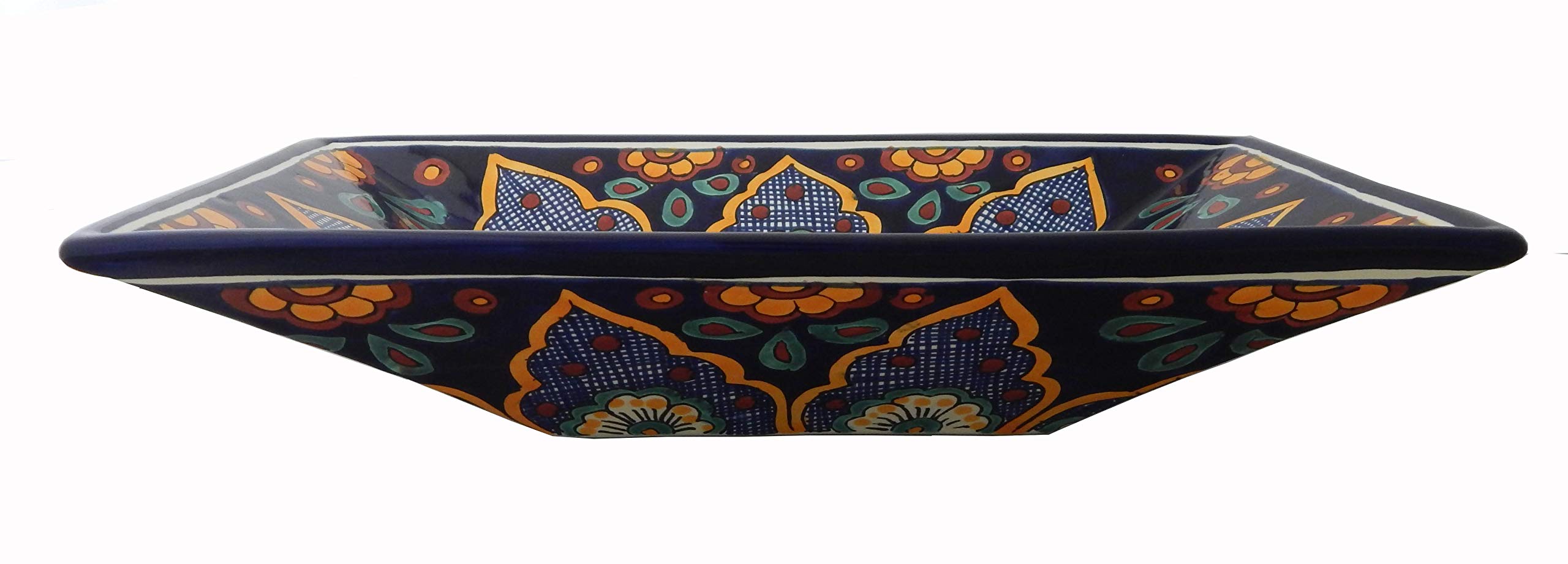 Handmade Mexican Rectangular Vessel Sink - Hand Painted Bathroom Sink #02 for Modern Farmhouse & Boho Chic Decor