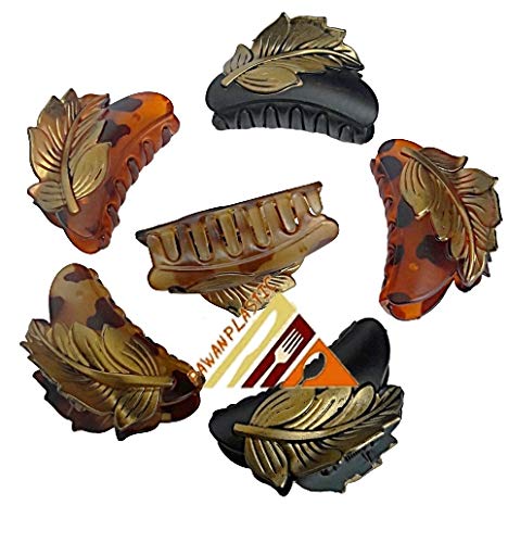 Stylish PP Leaf Design Multi-Color Hair Claw Clips - 6 Pack Hair Clutchers with Strong Grip for Women & Girls | Perfect for Ponytails, Buns & Everyday Hairstyles