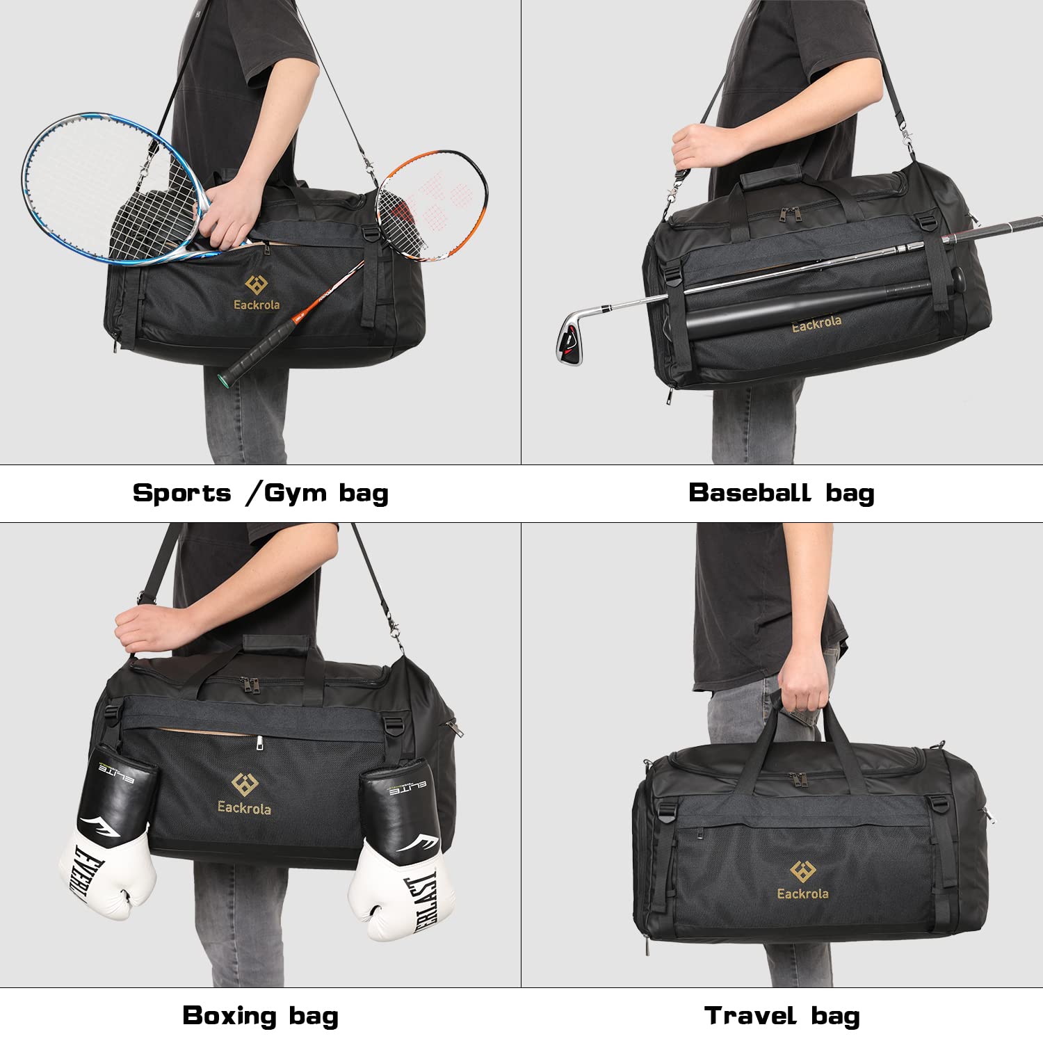 Eackrola 65L Large Sports Gym Bag for Men & Women - Lightweight Travel Duffel Bag with Wet Pocket & Shoe Compartment - Perfect for Gym, Travel, Sports & Weekend Getaways
