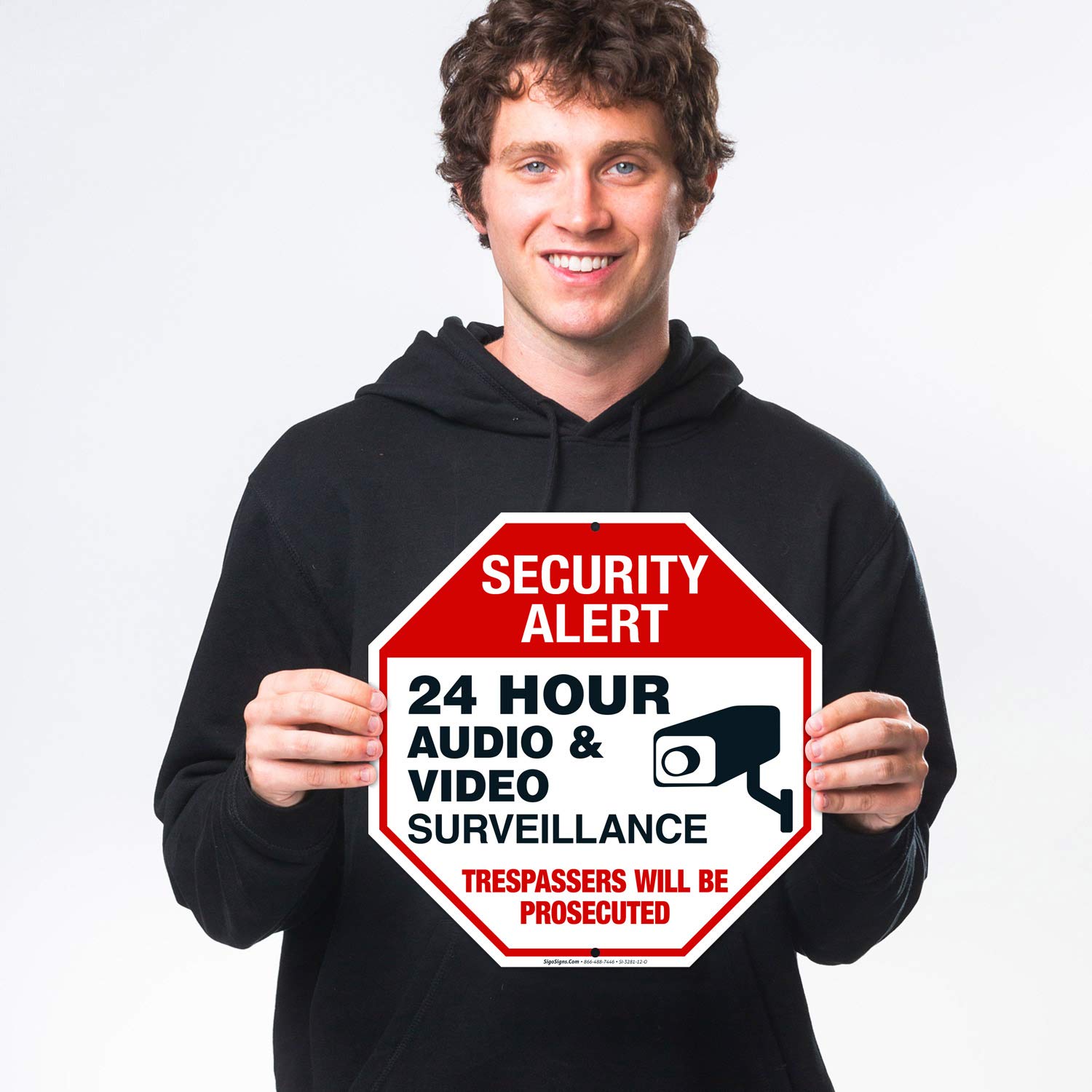 24 Hour Audio & Video Surveillance Sign - 12x12 Inch Rust-Free .040 Aluminum - Fade Resistant & Easy to Mount - Indoor/Outdoor Security Warning Sign - Made in USA - Ideal for Homes, Businesses & Construction Sites