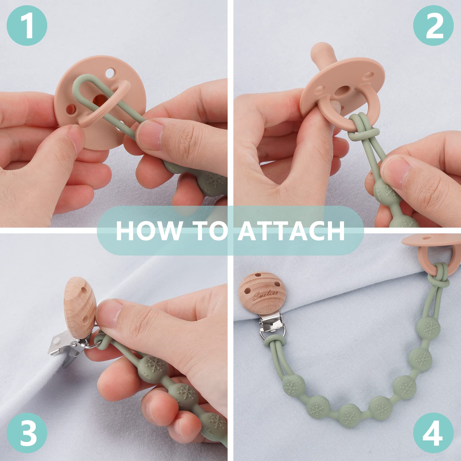2 Pack Baby Pacifier Clips for Boys & Girls - Wooden Design Binky Holder Clips | One-Piece Pacifier Leash for Newborns | Perfect Baby Shower Gift & Everyday Use (Muted + Lilac) | Use at Home, Travel, Daycare & Outdoor Activities