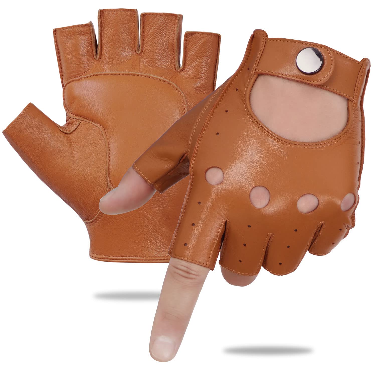 GSG Men's Fingerless Leather Gloves for Driving, Cycling & Motorcycle - Breathable Half Finger Unlined Gloves for Comfort & Grip - Perfect for Commuting, Sports & Outdoor Activities