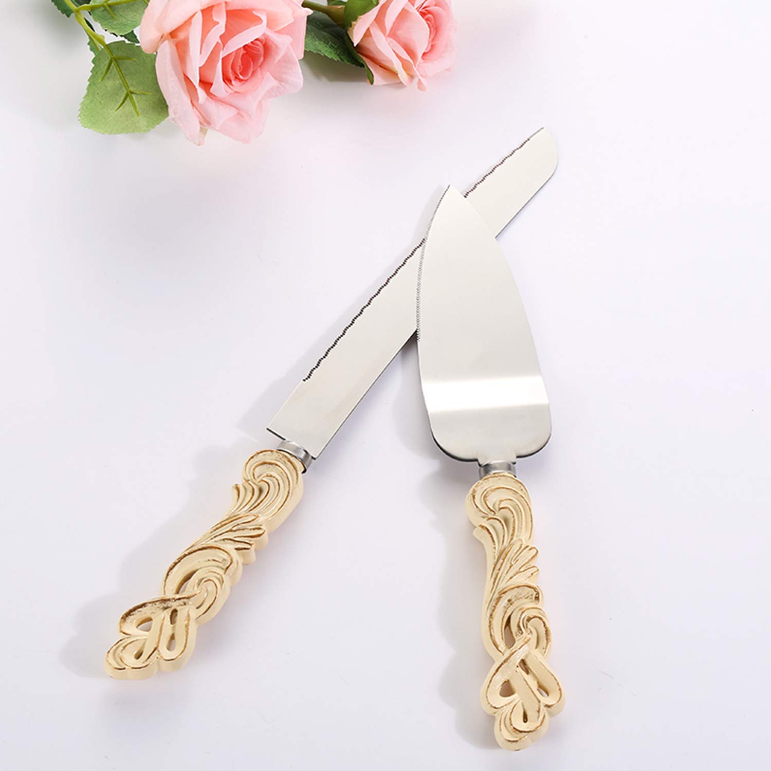 Vintage Wedding Cake Knife and Server Set - Elegant Cake Cutting Set for Weddings, Anniversaries & Special Events (2-Piece) - Perfect for Wedding Cakes, Anniversary Cakes & Dessert Tables