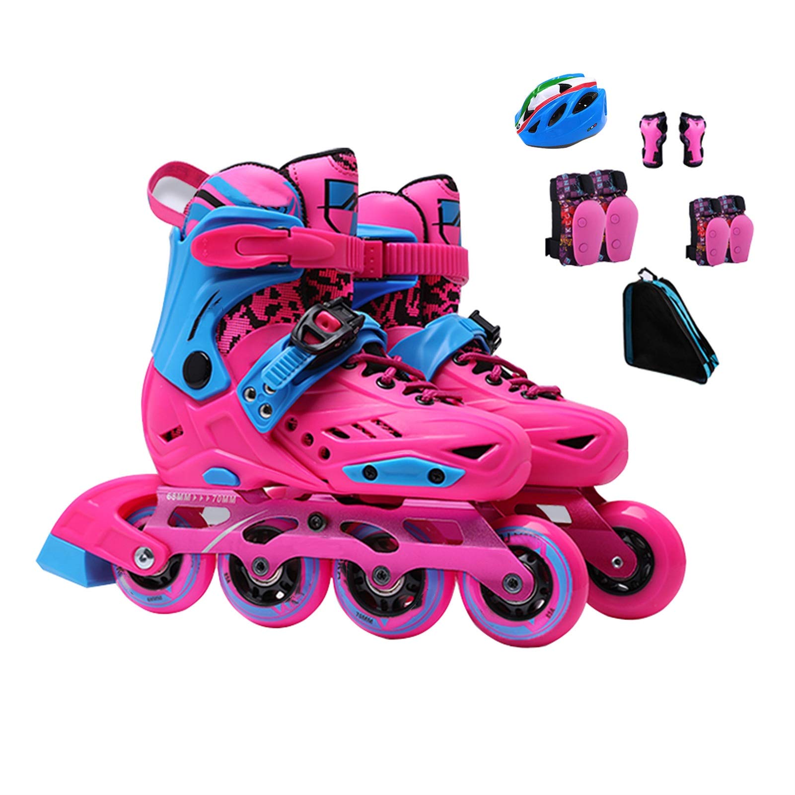 CYLQ Adjustable Kids Inline Skates for Girls & Boys - Safe & Durable Beginner Roller Skates for Indoor & Outdoor Use - Perfect for Birthday Gifts, Park Rides & Skating Lessons (Blue/Pink)
