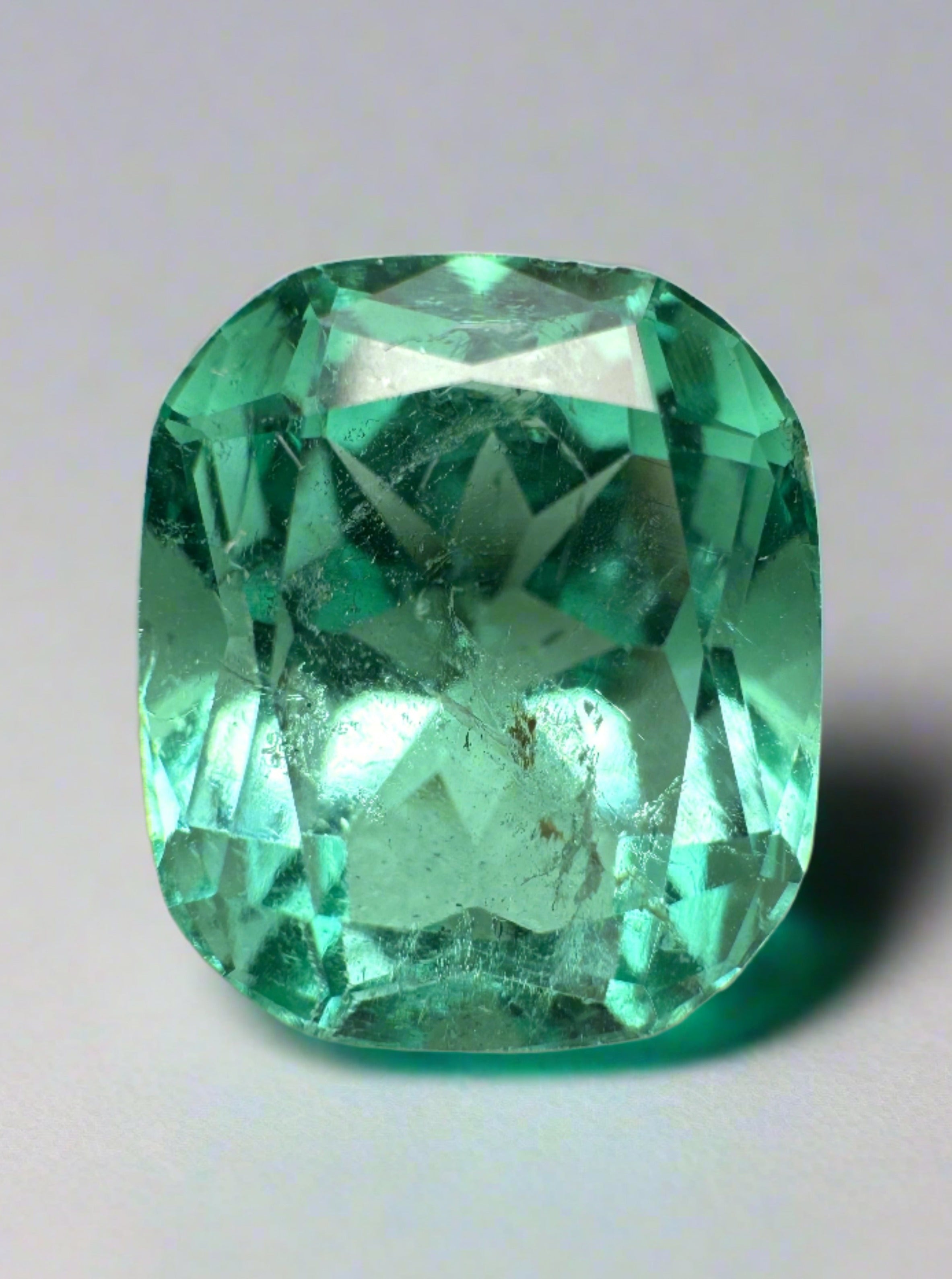 7.13 Carat 13x11mm Natural Colombian Emerald Loose Gemstone - Vivid Bluish Green Cushion Cut for Jewelry Making, Engagement Rings & Collector's Pieces