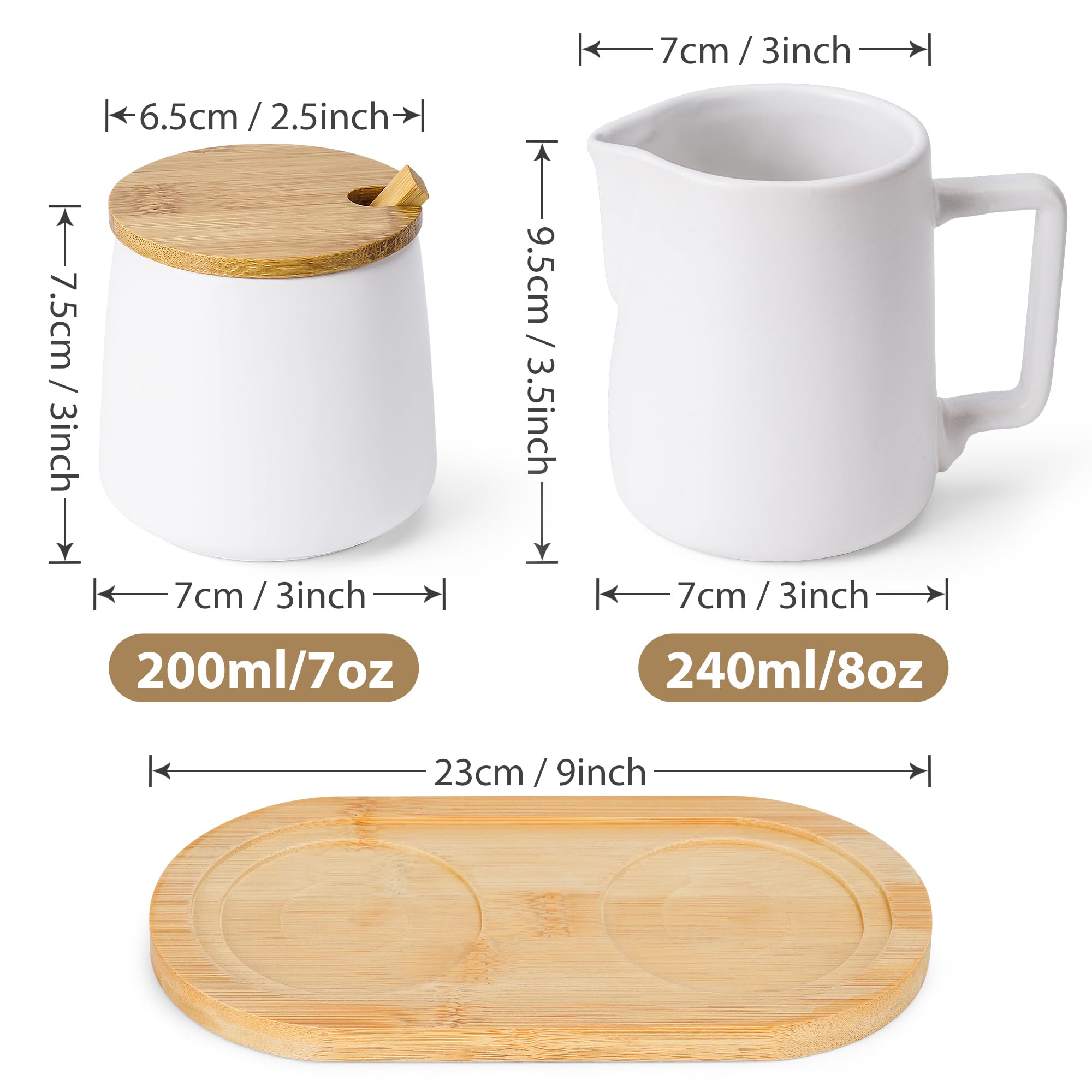 MIAMIO Ceramic Sugar and Creamer Set with Lid & Spoon - Coffee Bar Accessories - Microwave & Dishwasher Safe (White) - Perfect for Coffee Shops, Home Kitchens, and Gift Giving