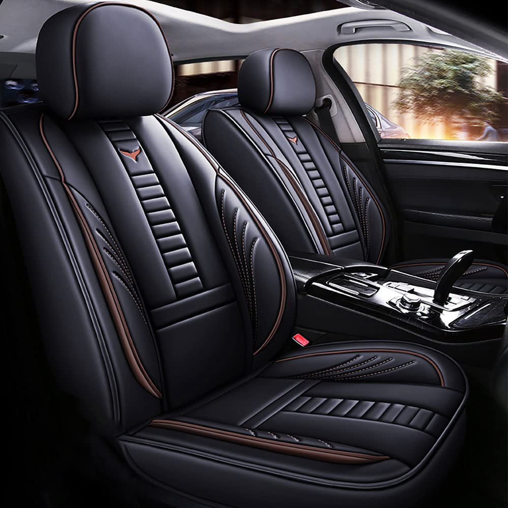 Premium Waterproof 5-Piece Faux Leather Car Seat Covers for Hyundai Elantra N 2022-2025 - Airbag Compatible Front & Back Seat Protectors in Black & Coffee Brown | Perfect for Daily Commuting, Road Trips & Pet Protection