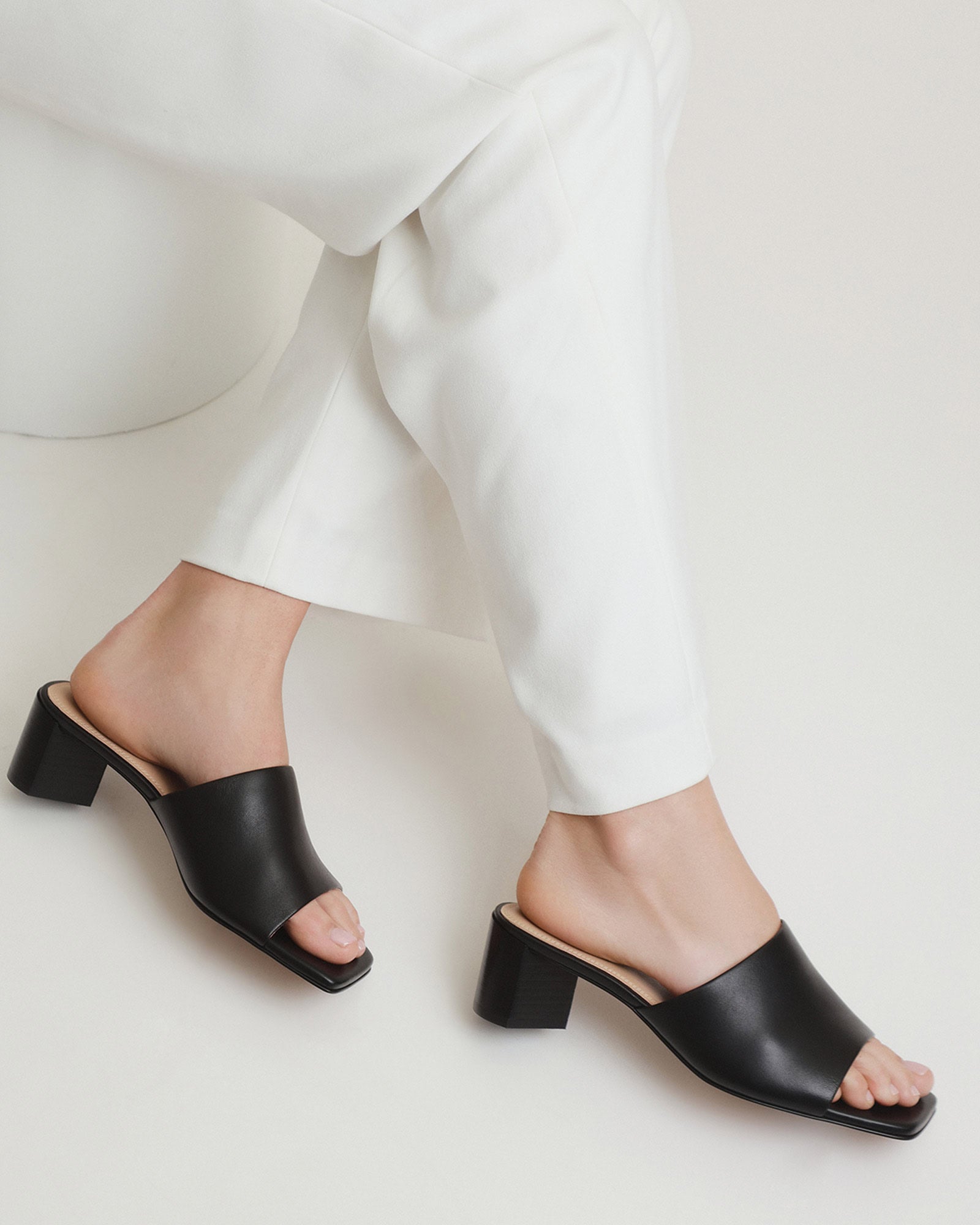 Herbie Black Leather Mid Heel Sandals - Comfortable Women's Dress Shoes for Office, Party & Summer Outfits