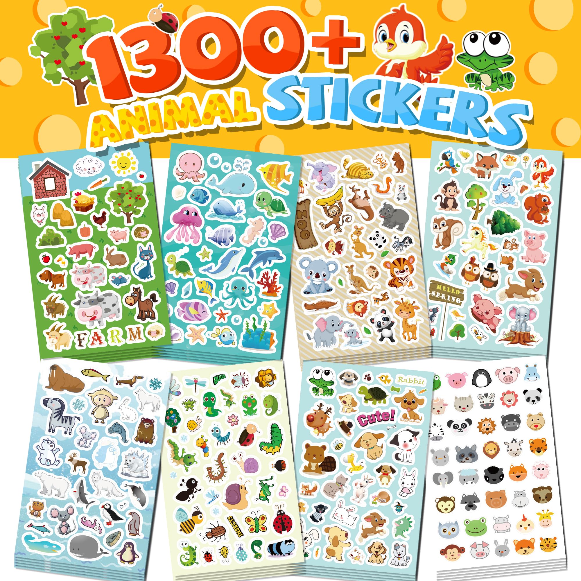 1300+ Cute Animal Water Bottle Stickers for Kids - 8 Themed Scrapbooking Stickers for Classroom, Christmas, Crafts & Party Favors | Perfect for DIY Projects, School Supplies & Gift Decorations