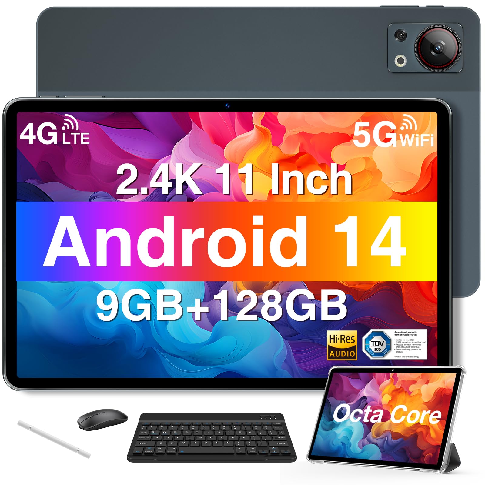 DOOGEE T30SE 2024 11-inch Android Tablet - 9GB RAM 128GB/1TB Expandable Storage, Octa-Core Processor, 2.4K Display, 8580mAh Battery, 4G LTE, Bluetooth 5.0, Dual-Band WiFi - Includes Stylus Pen, Keyboard, Mouse & Protective Case - Perfect for Work, Study, and Entertainment