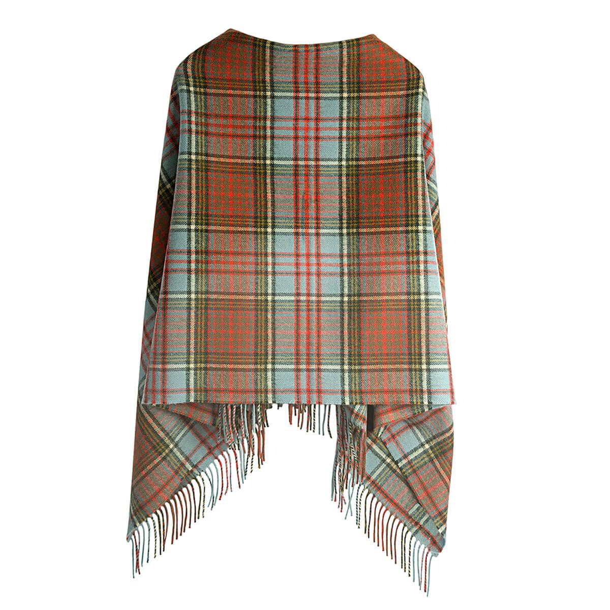Georgia Anderson Weathered Tartan Lambswool Poncho - Warm Wool Shawl Wrap for Women, Autumn Winter Fashion Outerwear | Perfect for Fall Hikes, Holiday Parties & Cozy Nights by the Fireplace