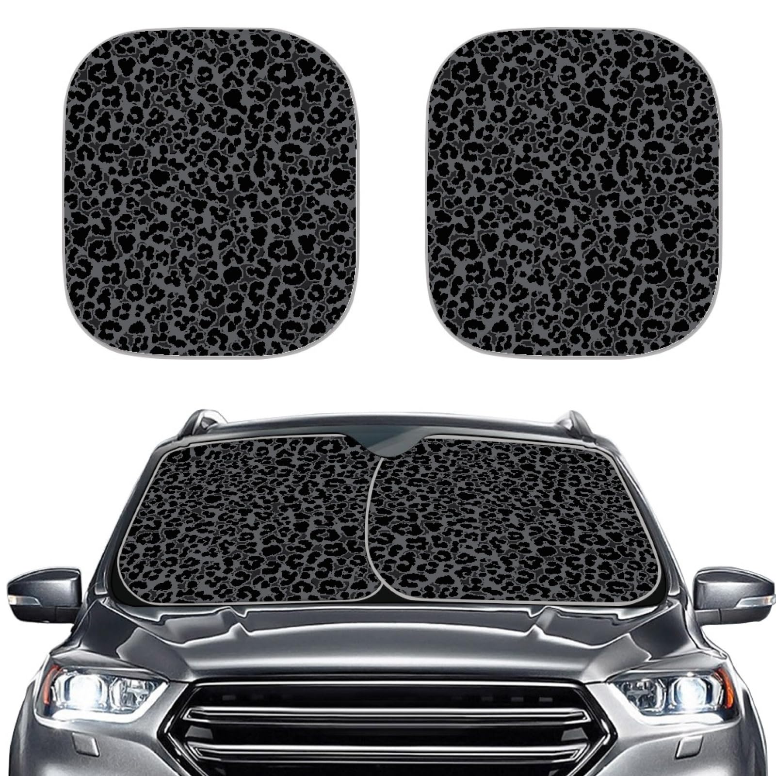 Black Leopard Print Car Windshield Sun Shade - 2 Pack UV Protection Sun Visor for Cars | Heat & Glare Reduction | Perfect for Summer, Travel & Outdoor Parking