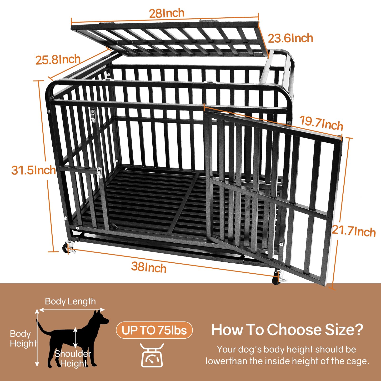 38 Inch Heavy Duty Steel Dog Crate - Escape-Proof Double Door Pet Kennel with 360° Lockable Wheels, Dome Design & Removable Tray | High Anxiety Pet Cage for Small Medium Dogs (Silver Gray) | Perfect for Home, Travel & Vet Visits