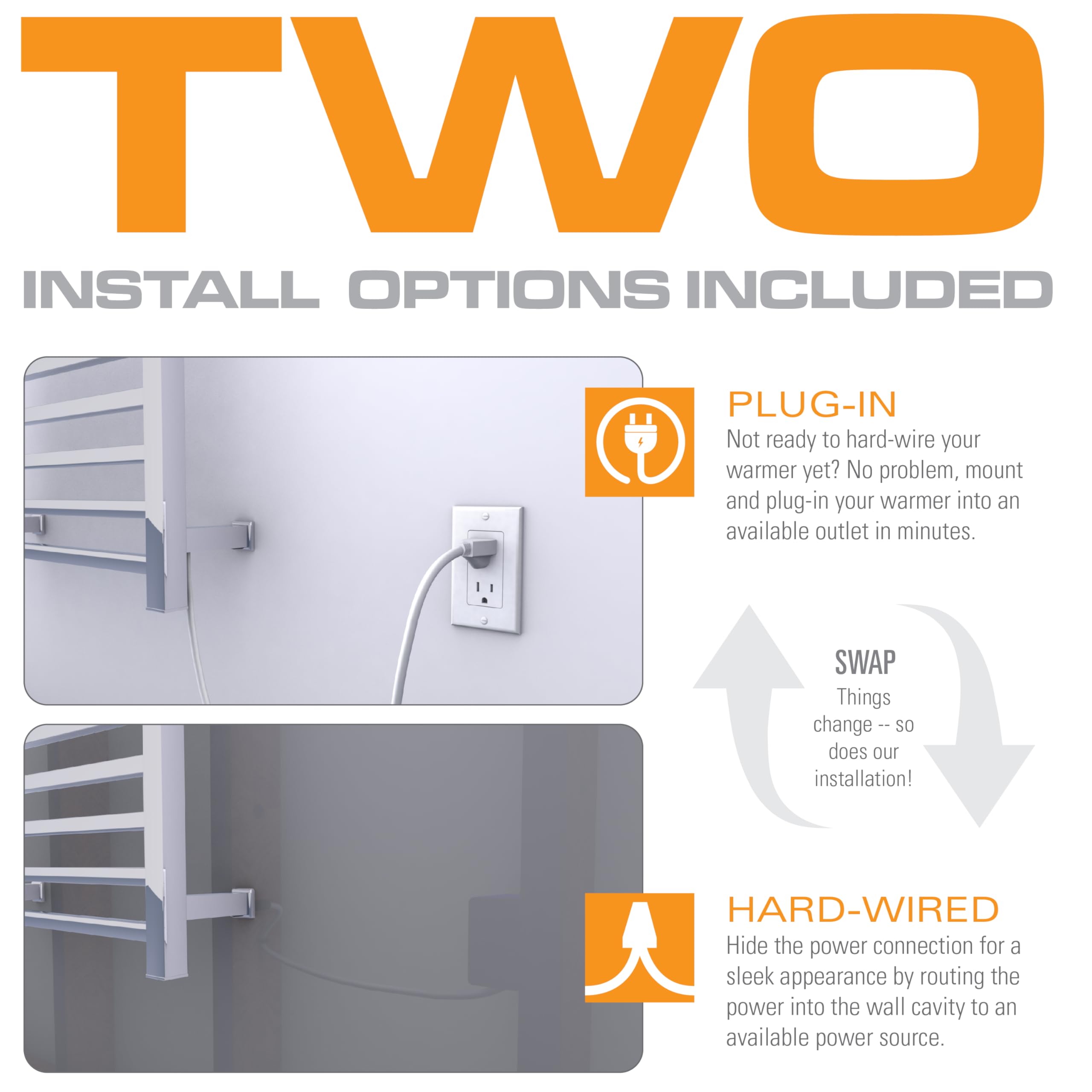 Brandon Basics Matte Black Wall Mounted Electric Towel Warmer - Built-in Timer, Hardwired & Plug-in Options for Bathroom, Spa & Luxury Home Use