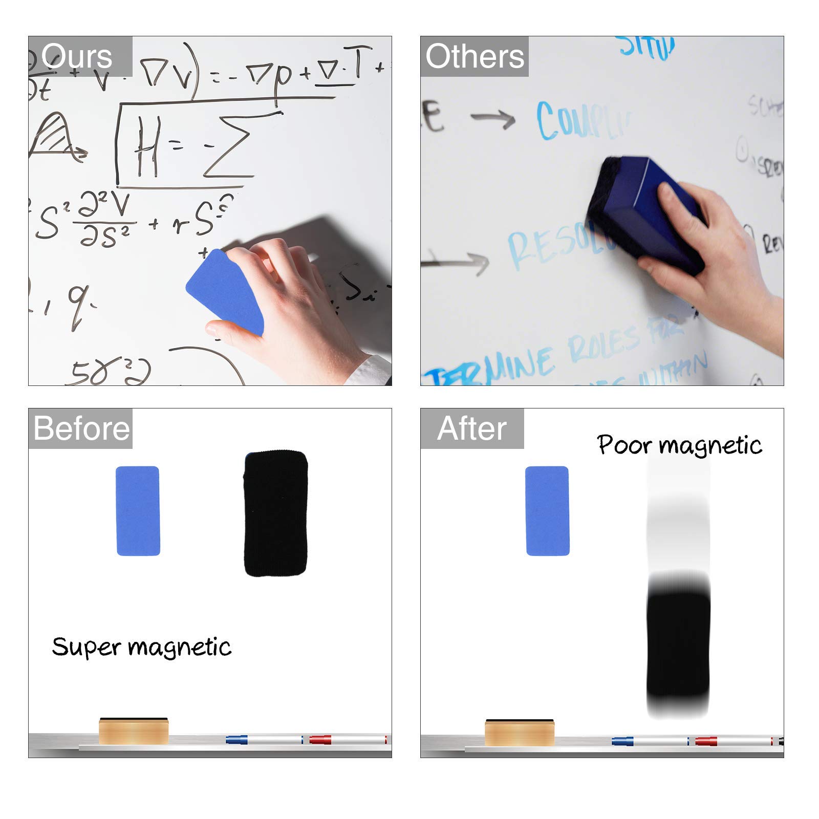 OWLKELA Magnetic Dry Erase Erasers - 4 Pack Assorted Whiteboard Cleaners for Classroom, Office & Home Use - Strong Magnet White Board Eraser Set for Teachers & Students