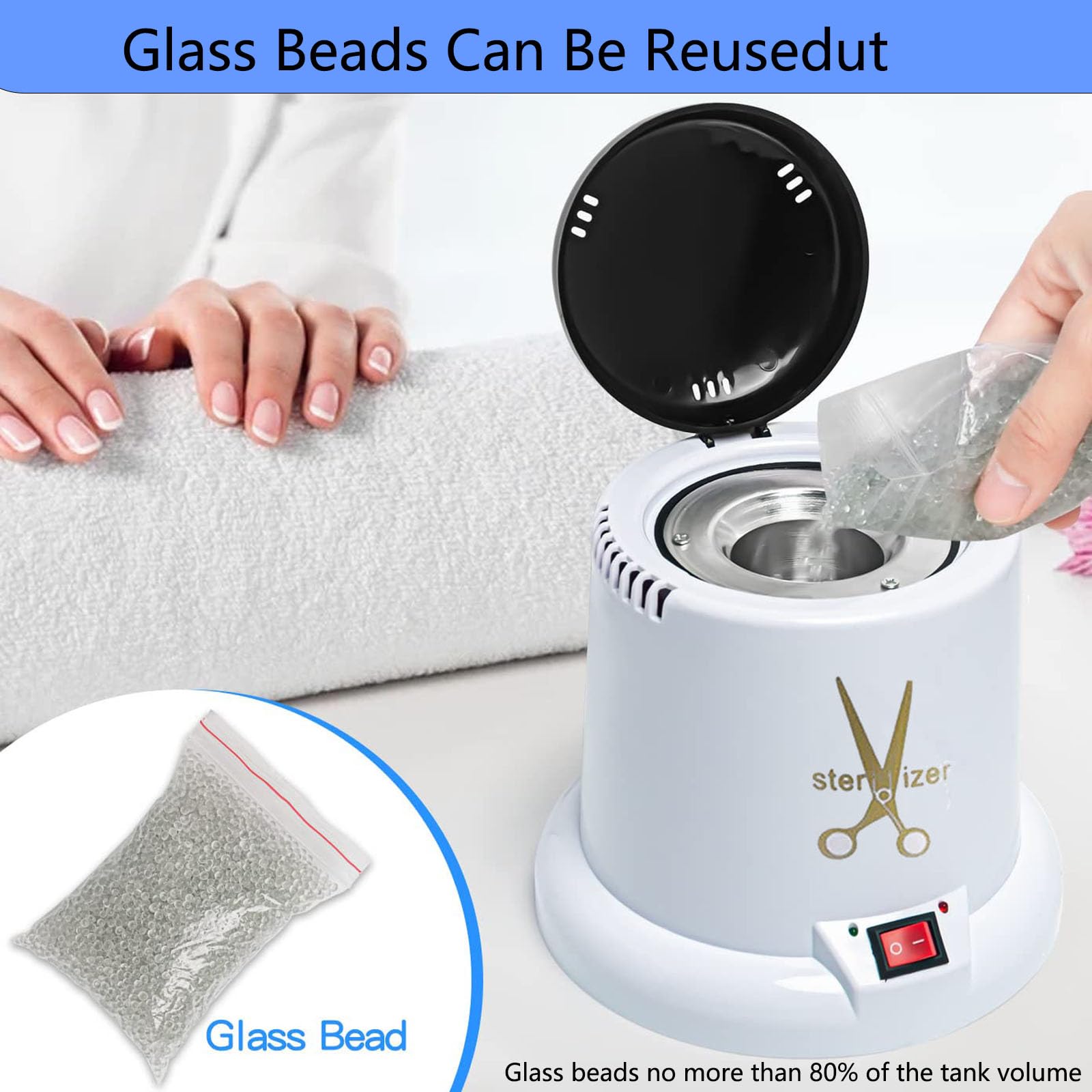 Professional Nail Tool Sterilizer Machine - High Temperature UV Sanitizer for Nail Salon Tools, Hair Cutting Scissors & Beauty Equipment with Glass Bead Technology (White) - Perfect for Nail Art Salons, Barber Shops & Home Use