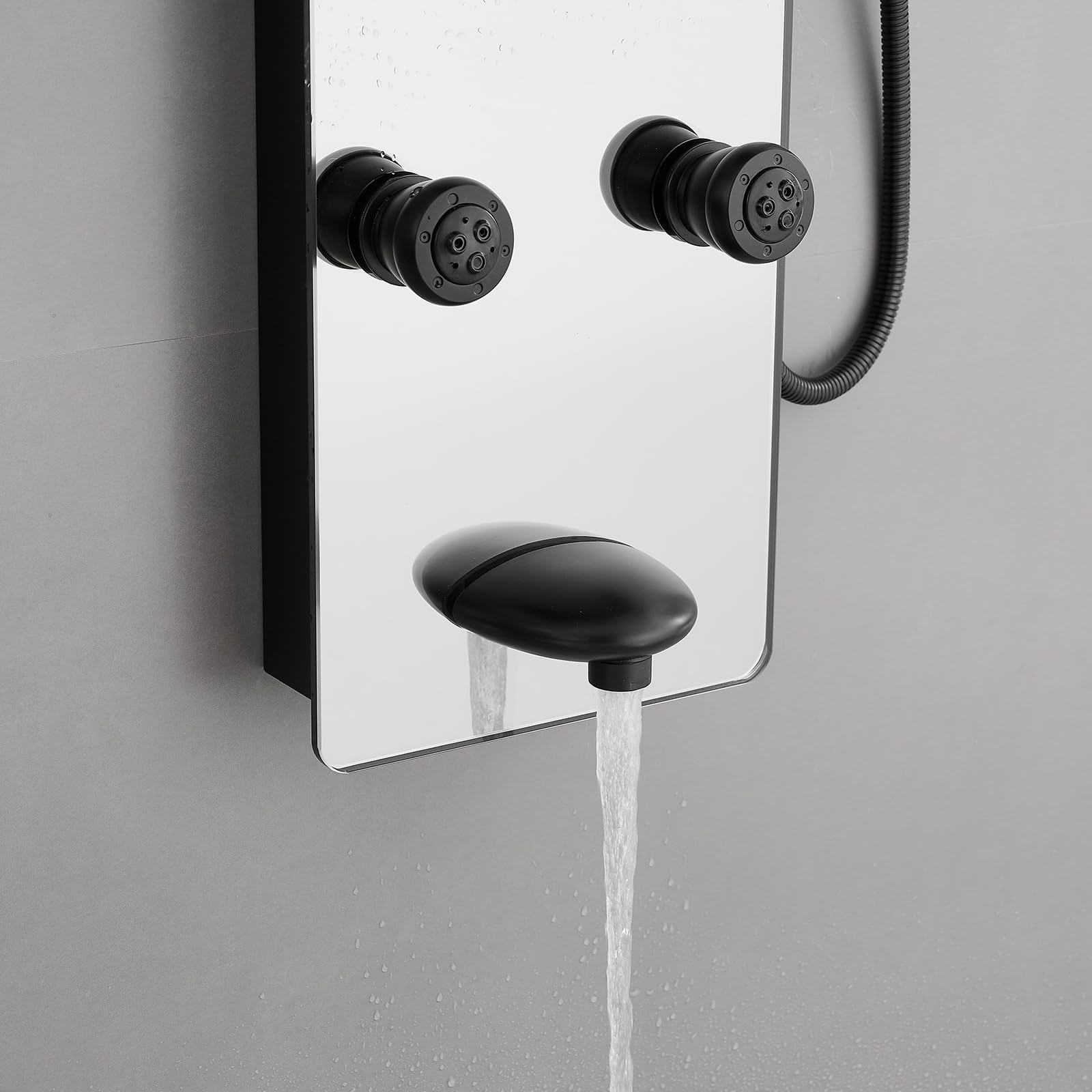 Premium Stainless Steel Black Glass Shower Panel Tower System - 8 Body Massage Jets, Rainfall Shower Head & Tub Spout - Luxury Bathroom Upgrade for Spa-Like Experience