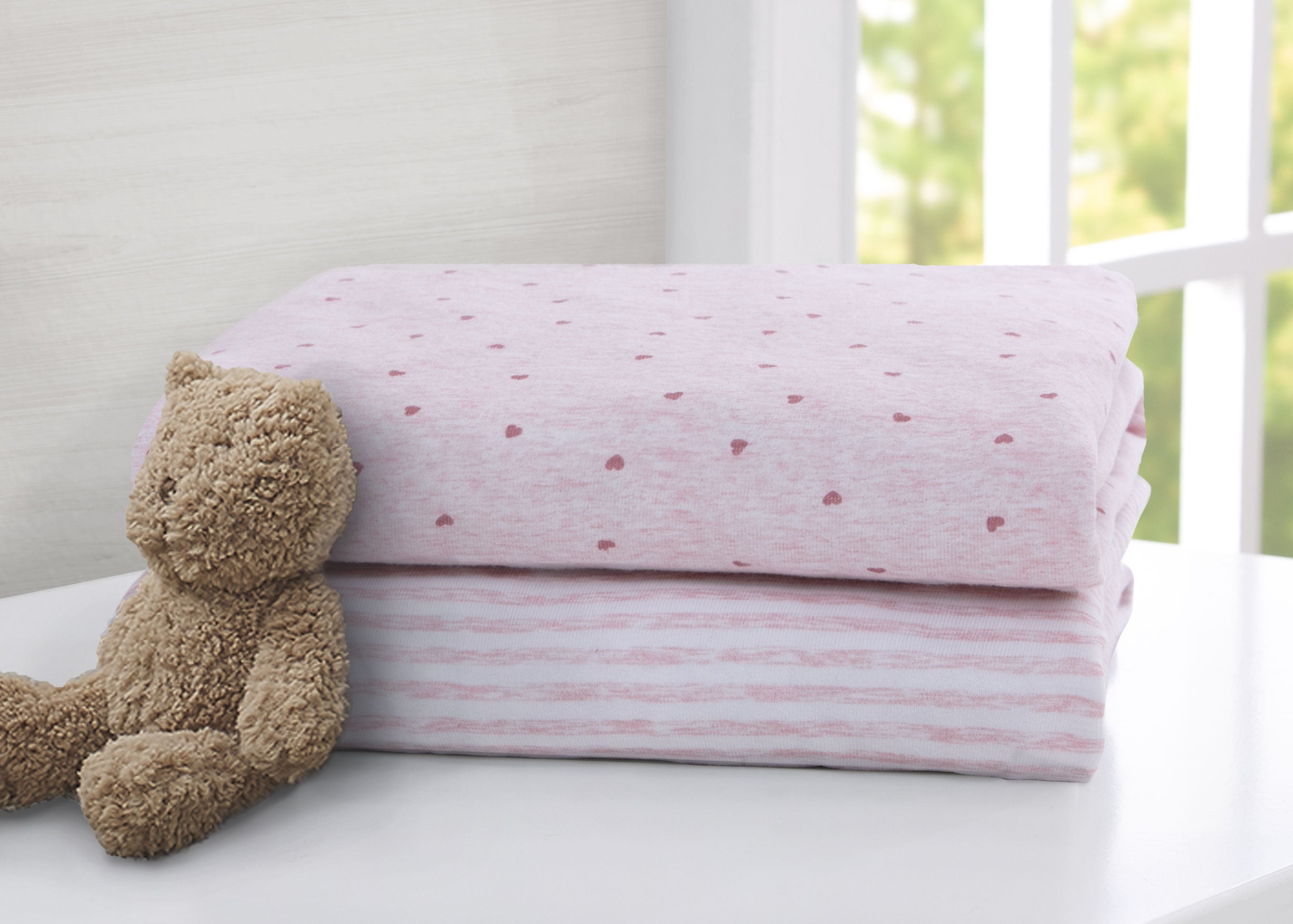 BabyGap Pink Hearts & Stripes 100% Organic Cotton Crib Sheets 2 Pack - Soft Nursery Bedding for Safe Baby Sleep & Nursery Decor