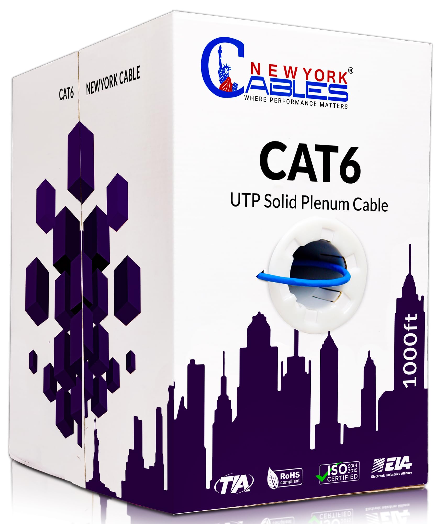 Premium CAT6 Plenum Cable 1000FT (CMP) - 23AWG 4-Pair UTP Ethernet Cable for 10GB & 550MHz High-Speed Networking - Ideal for Office, Data Center, Gaming & Home Theater Installations - Plenum Rated for Safety