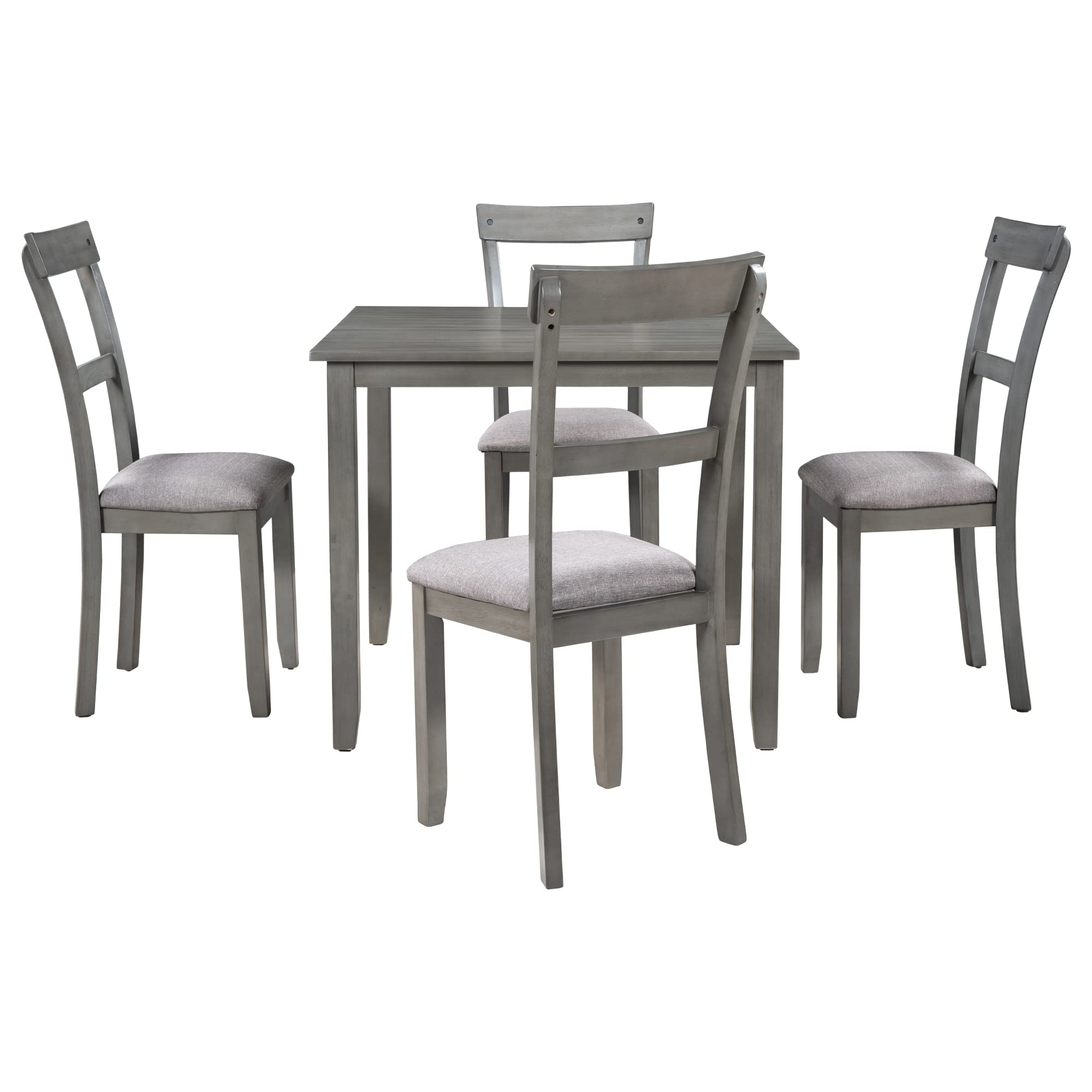 Quarte Classic 5-Piece Wooden Dining Table Set with 4 Upholstered Chairs - Light Grey Small Space Kitchen Table for Breakfast Nook, Apartment & Cozy Homes