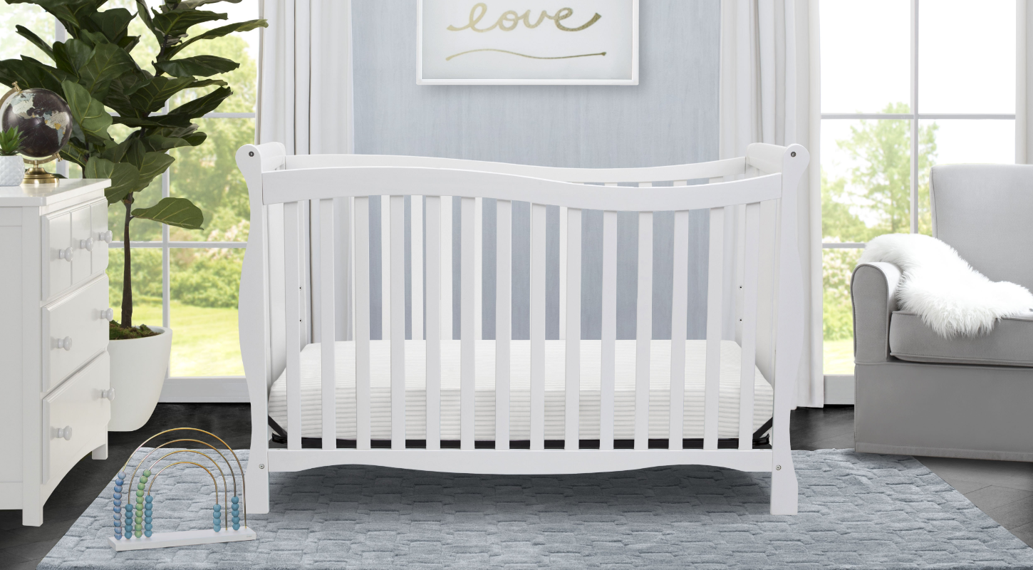 Brookside 4-in-1 Convertible Baby Crib - White Nursery Furniture for Newborn to Toddler Bed | Perfect for Modern Nursery, Bedroom & Daycare Use
