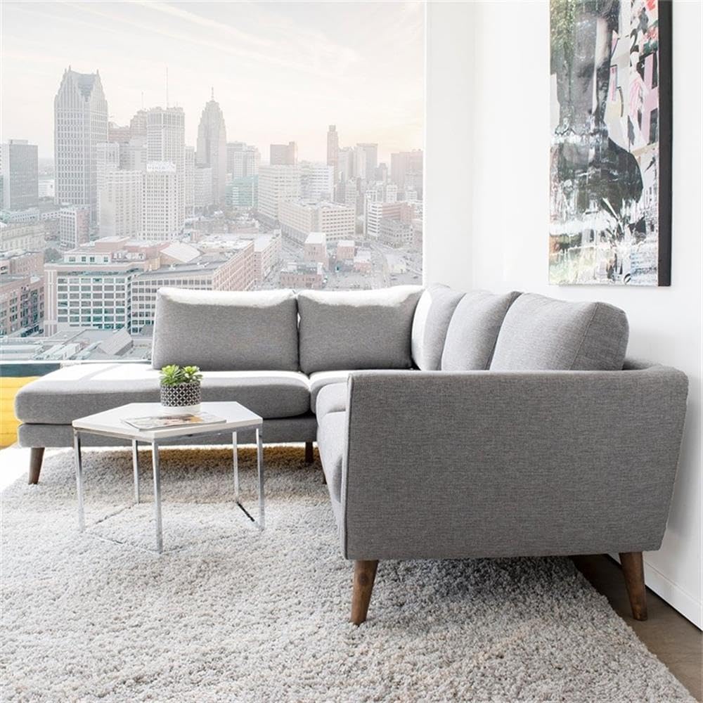 Pemberly Row Microfiber Left-Facing L-Shaped Corner Sectional Sofa - Gray Modern Living Room Furniture for Small Spaces & Apartment Decor