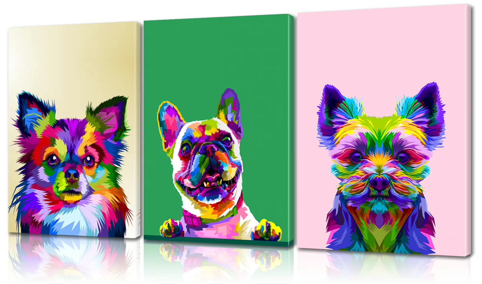 3-Piece Colorful Dog Wall Art Set - French Bulldog & Chihuahua Pop Art Animal Posters (20