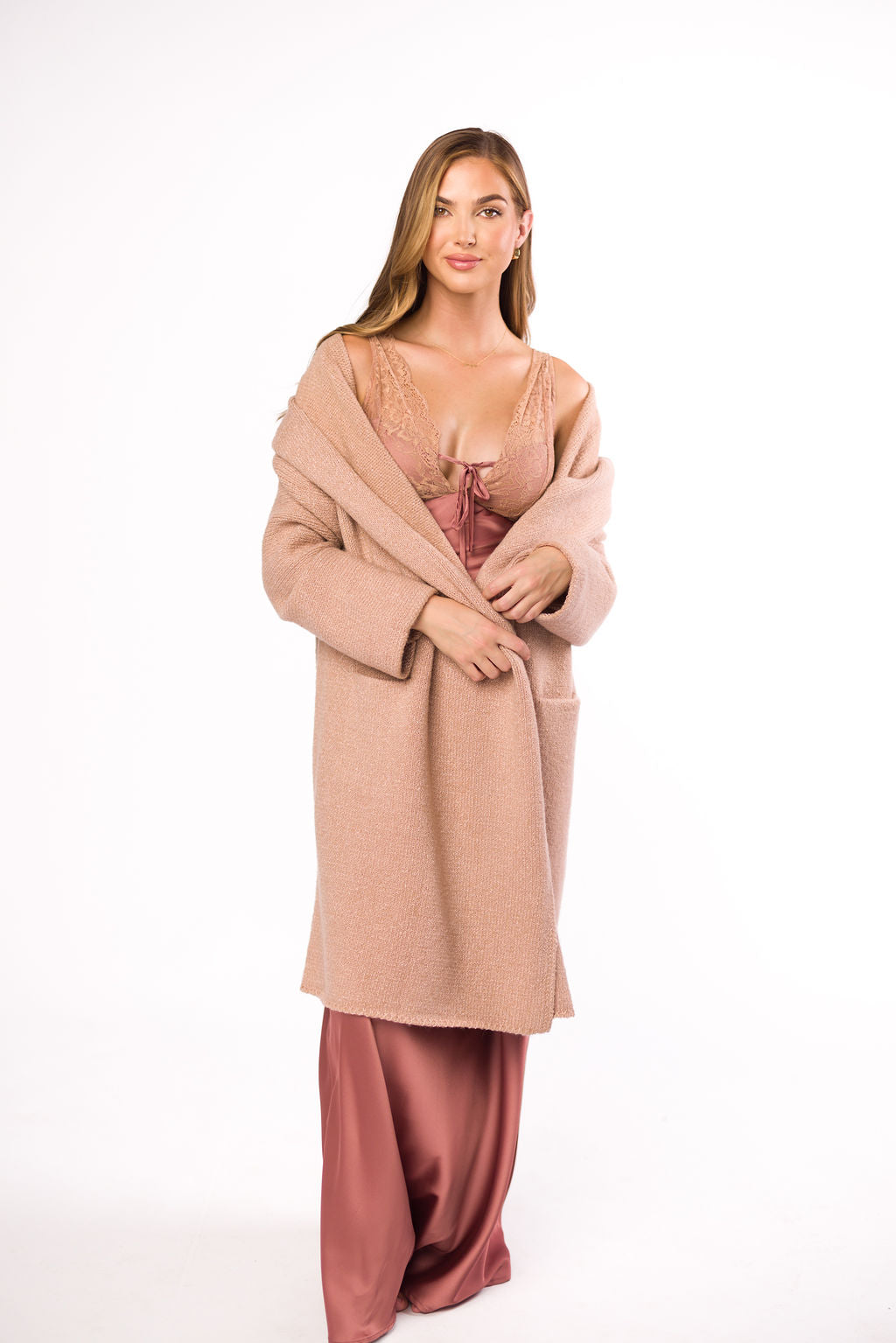 Christina Lace & Satin Contrast Maxi Dress - Elegant Blushed Cashmere Formal Gown for Weddings, Prom & Evening Events