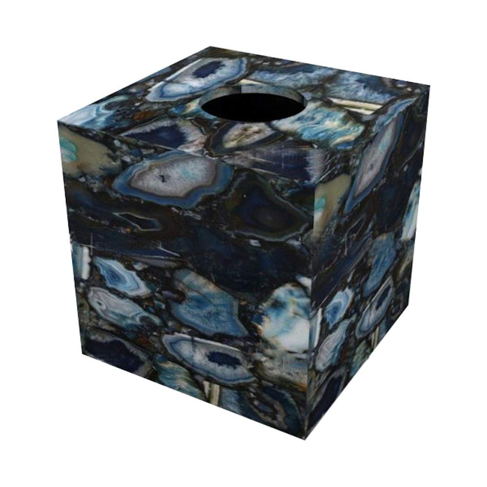 Blue Agate Tissue Paper Box - Elegant Home Decor for Living Room, Dining Table, Vanity & Bathroom | Stylish Storage Solution for Bedroom, Dressing Room & Outdoor Spaces