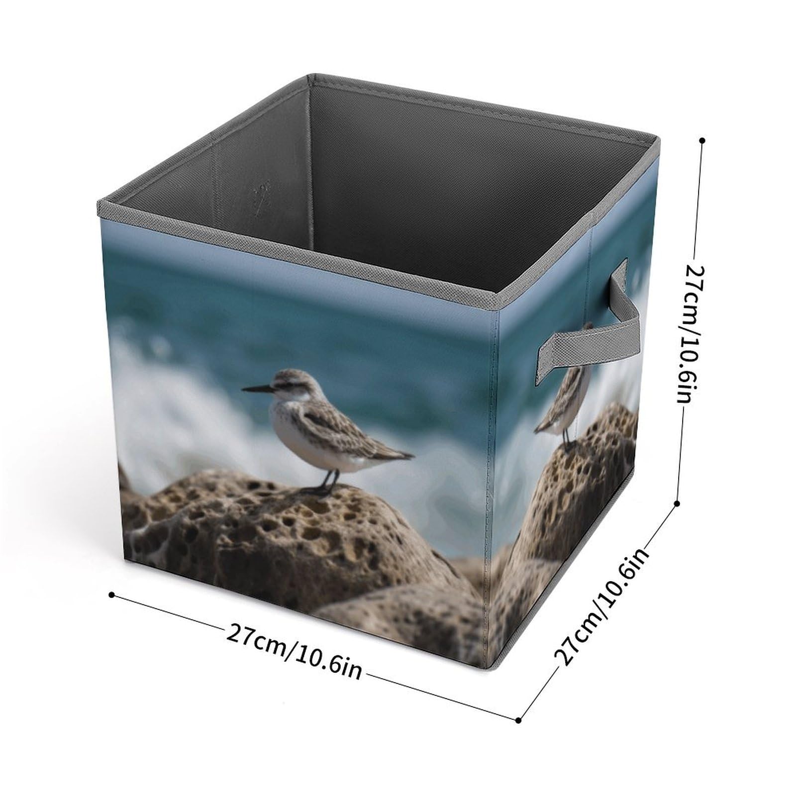 Foldable Storage Cube with Handle - Bird Perching on The Rock Design - Clothes Organizer Bin for Cabinet, Shelf & Closet Organization - Perfect for Bedroom, Nursery & Home Decor Storage Solutions