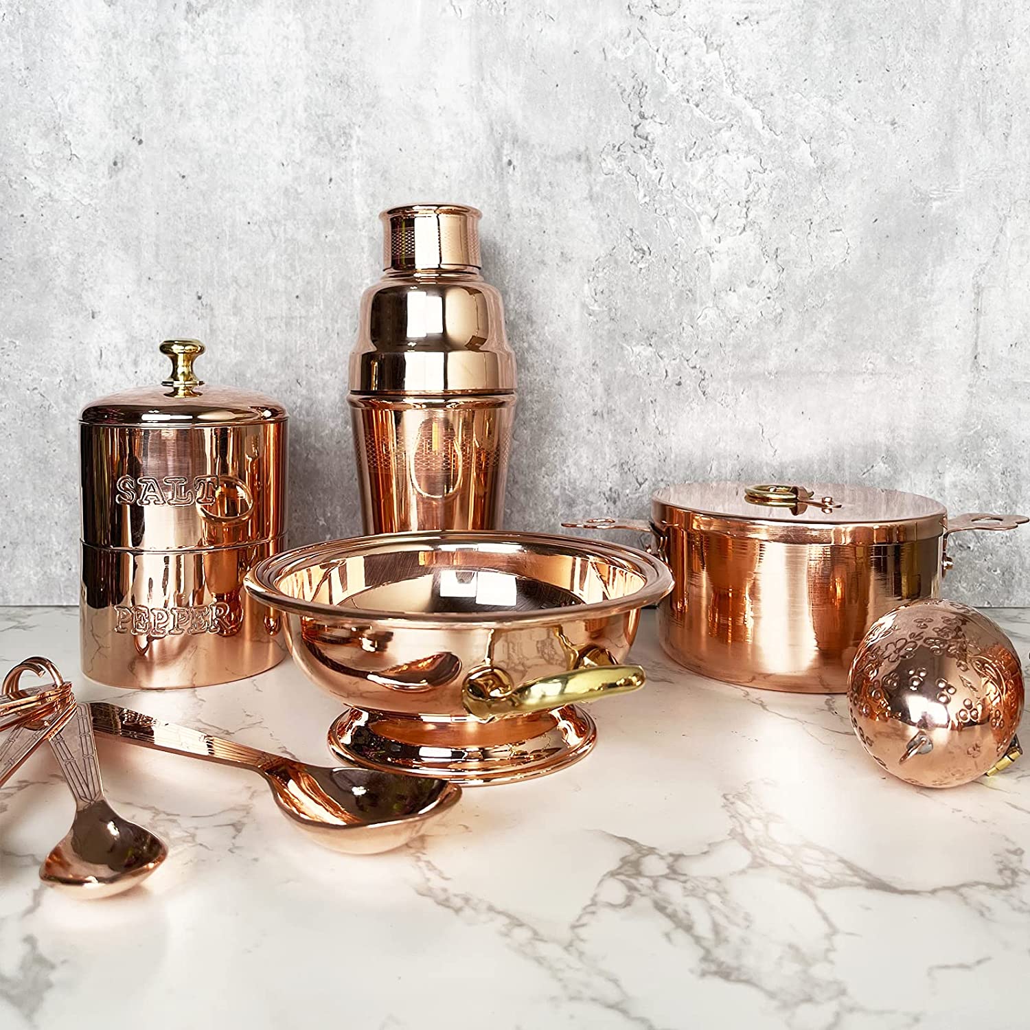 Vintage Inspired Copper & Brass Salt and Pepper Cellar with Tin Lining - Authentic Coppermill Kitchen Spice Shaker - Perfect for Dining Table, Kitchen Counter, and Gift Giving
