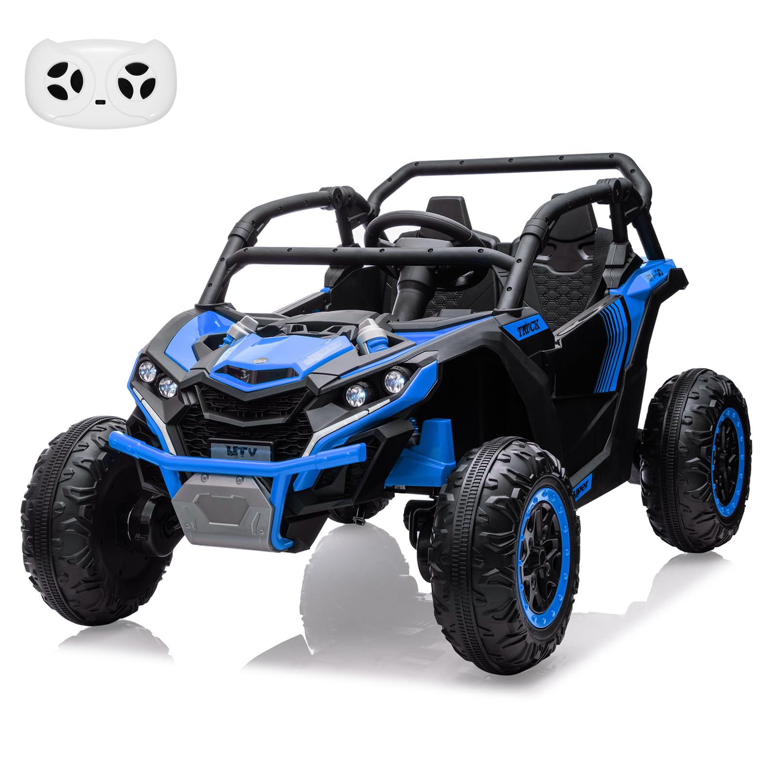 **GARVEE 24V Kids Ride-On UTV - 2 Seater 4WD Electric Truck with Remote Control, High/Low Speed, LED Lights & Shock Absorbers - One-Click Start & Music Player (Blue) - Perfect for Outdoor Play & Backyard Adventures**