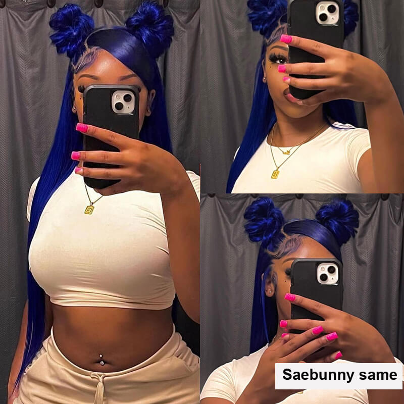 Flawless Blue Eullair Navy Blue Body Wave Straight Curly Human Hair Lace Front Wig | TikTok Saebunny Recommended | Perfect for Cosplay, Parties & Daily Wear