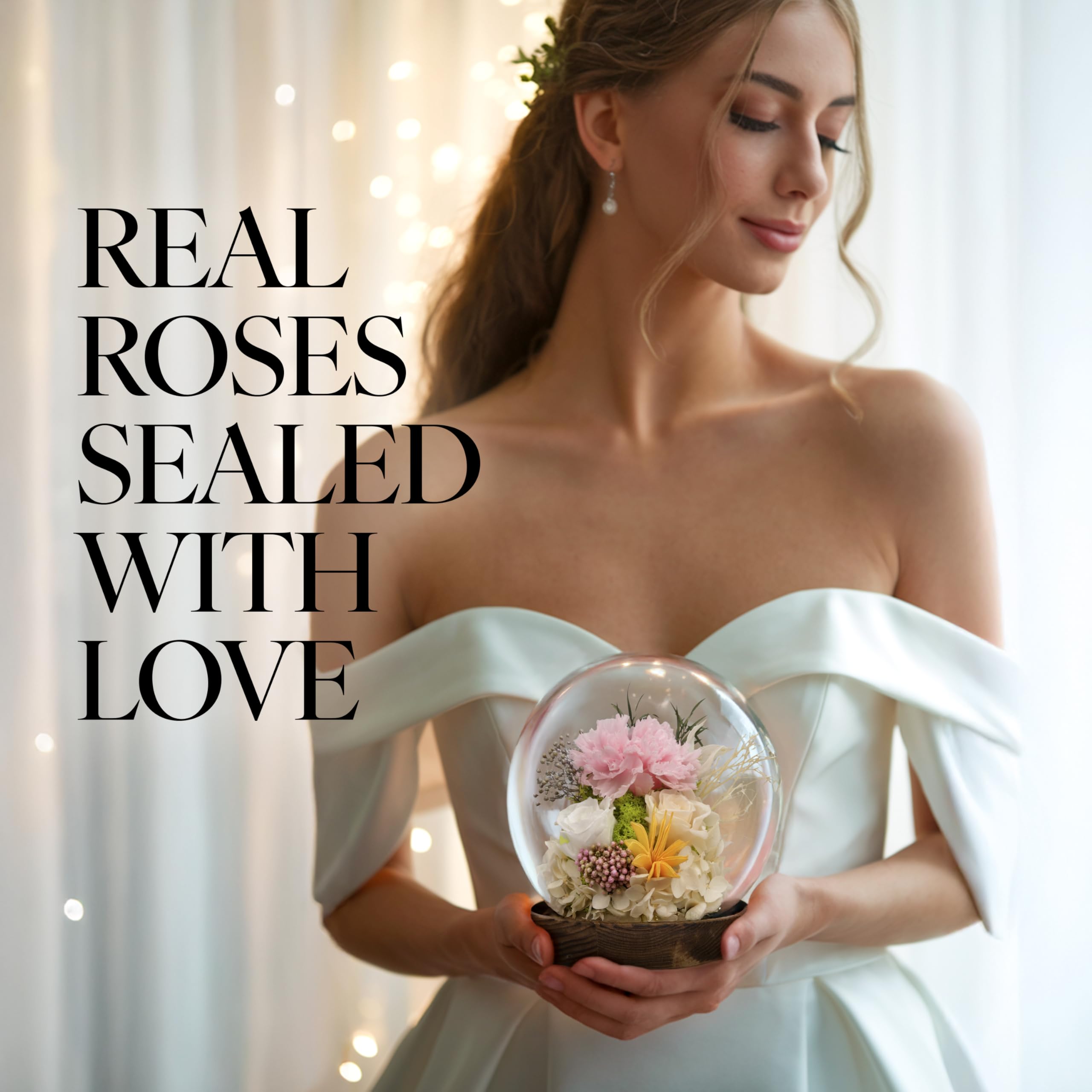 Long Lasting Preserved Rose in Glass Dome with LED Light - Elegant Flower Gift for Women, Anniversary, Valentine's Day - Home Decor & Wedding Centerpiece - Includes Premium Gift Box (White/Pink)