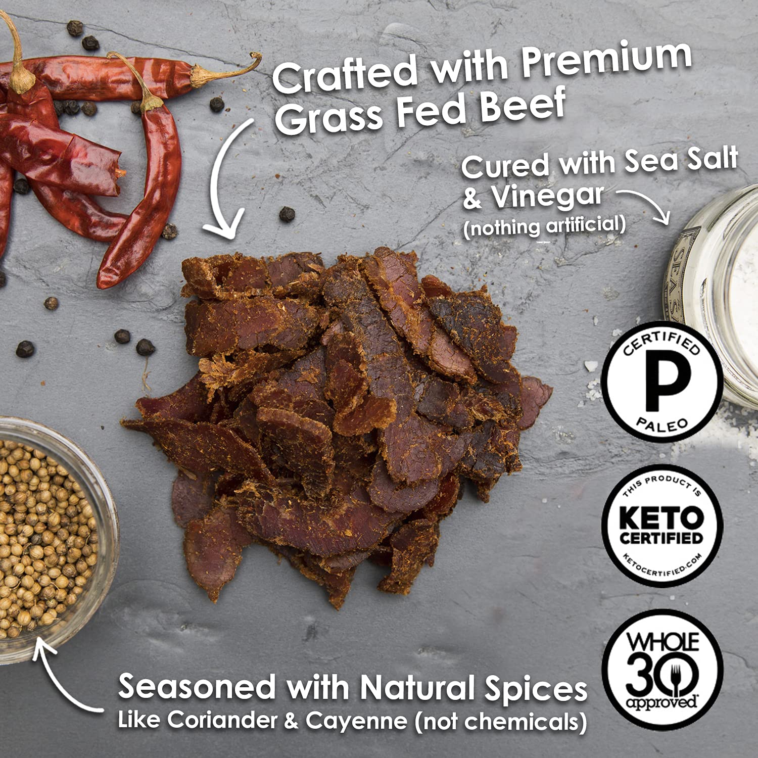 Ayoba Spicy Grass Fed Beef Biltong Slices - 2oz Pack | Keto, Paleo, Gluten Free, Whole30 Approved, Sugar Free, No Carb Meat Snack | Perfect for Hiking, Travel & Low Carb Diet