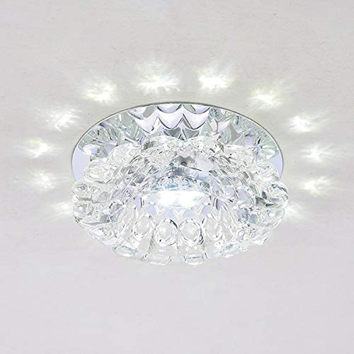 5W LED Recessed Ceiling Light - Flush Mount Crystal K9 Fixture for Porch, Aisle, Hallway - Energy Efficient Pure White Lighting for Home & Office Spaces