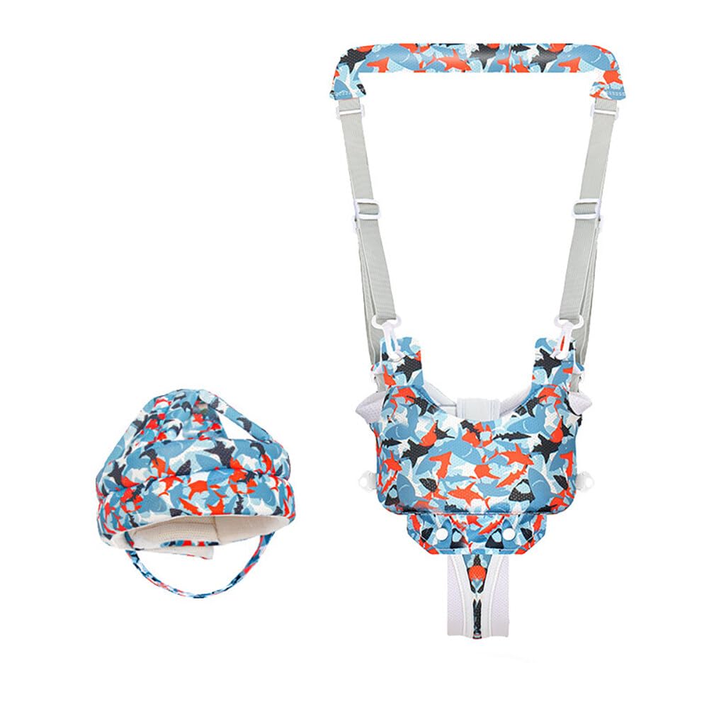 **Baby Walking Harness & Toddler Safety Helmet Set - Adjustable Infant Walker Assistant Belt with Colorful Prints - Perfect for Learning to Walk, Outdoor Adventures & Park Play**