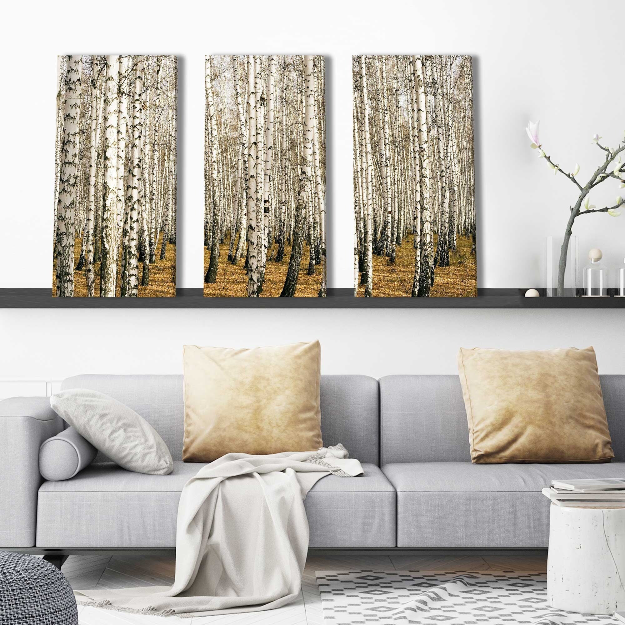 Birch Trees 3-Piece Canvas Wall Art Set - Modern Nature Landscape Paintings for Living Room, Bedroom & Office Decor
