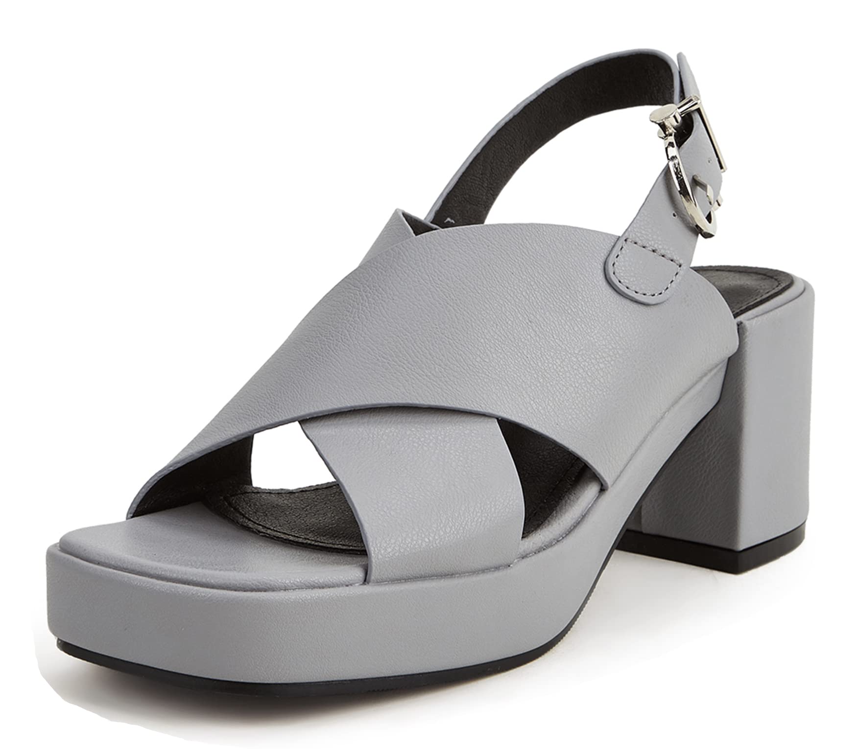 YooPrettyz Women's Retro Leather Strappy Slingback Sandals - Square Toe Platform Block Heel Sporty Sandals for Casual Outings, Summer Vacations & Fashionable Street Style