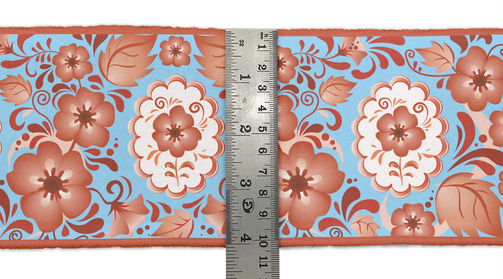 Blue Leaves & Floral Printed Dupion Fabric Ribbon Trim - 9 Yards, 3 Inches Wide for DIY Crafts, Sewing, Home Decor & Fashion Accessories | Perfect for Scrapbooking, Gift Wrapping & Costume Design