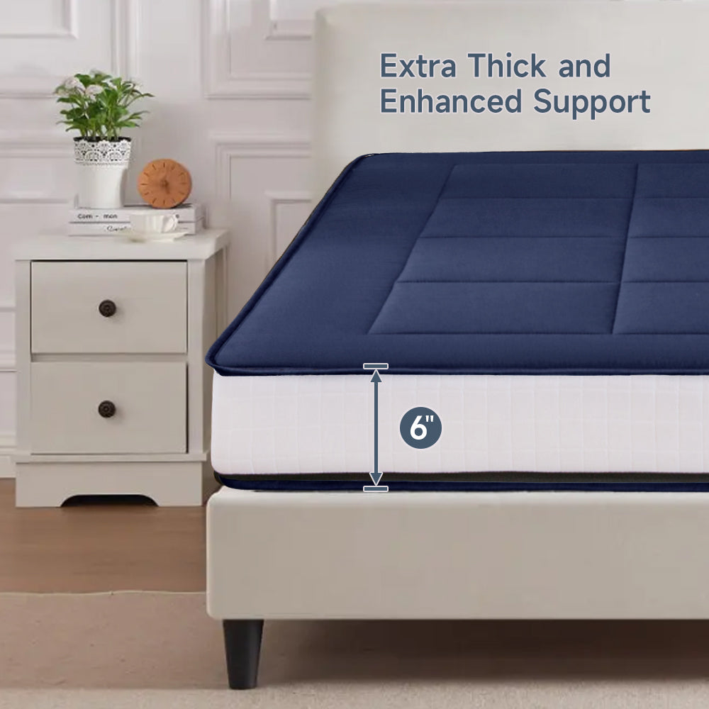 CloudCozy Elite 6-Inch Futon Mattress - Navy Blue Sofa Bed Memory Foam for Small Spaces, Guest Rooms & Dorm Rooms - Comfortable & Supportive Foldable Couch Mattress