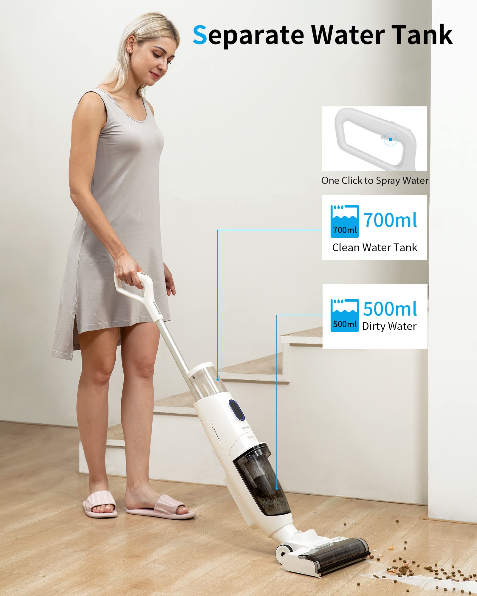 Ecowell WCVP02 Wet Dry Vacuum Cleaner and Mop - 8.6lbs Lightweight Multi-Surface Cleaner for Floors, Carpets & Hardwood - White Portable Cleaning Machine for Home, Garage & Workshop