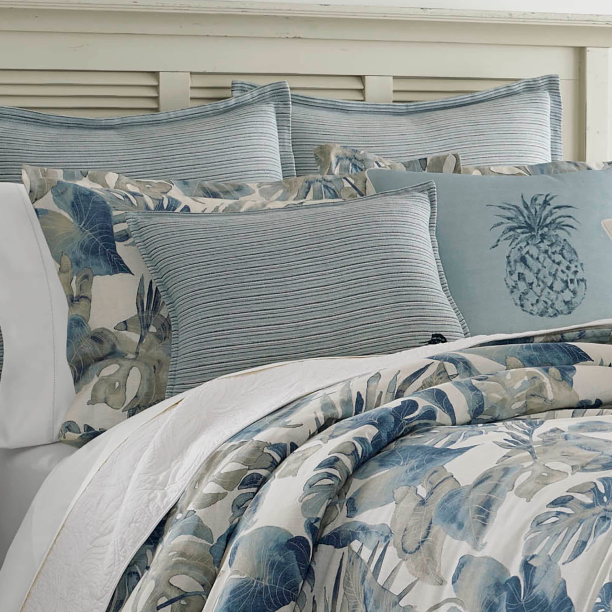 Tommy Bahama Queen Comforter Set - 100% Cotton Reversible Bedding with Matching Shams & Bedskirt | Ultra Soft Luxury Bedding for Master Bedroom (Raw Coast Blue, Queen Size) | Perfect for Coastal & Beach House Decor