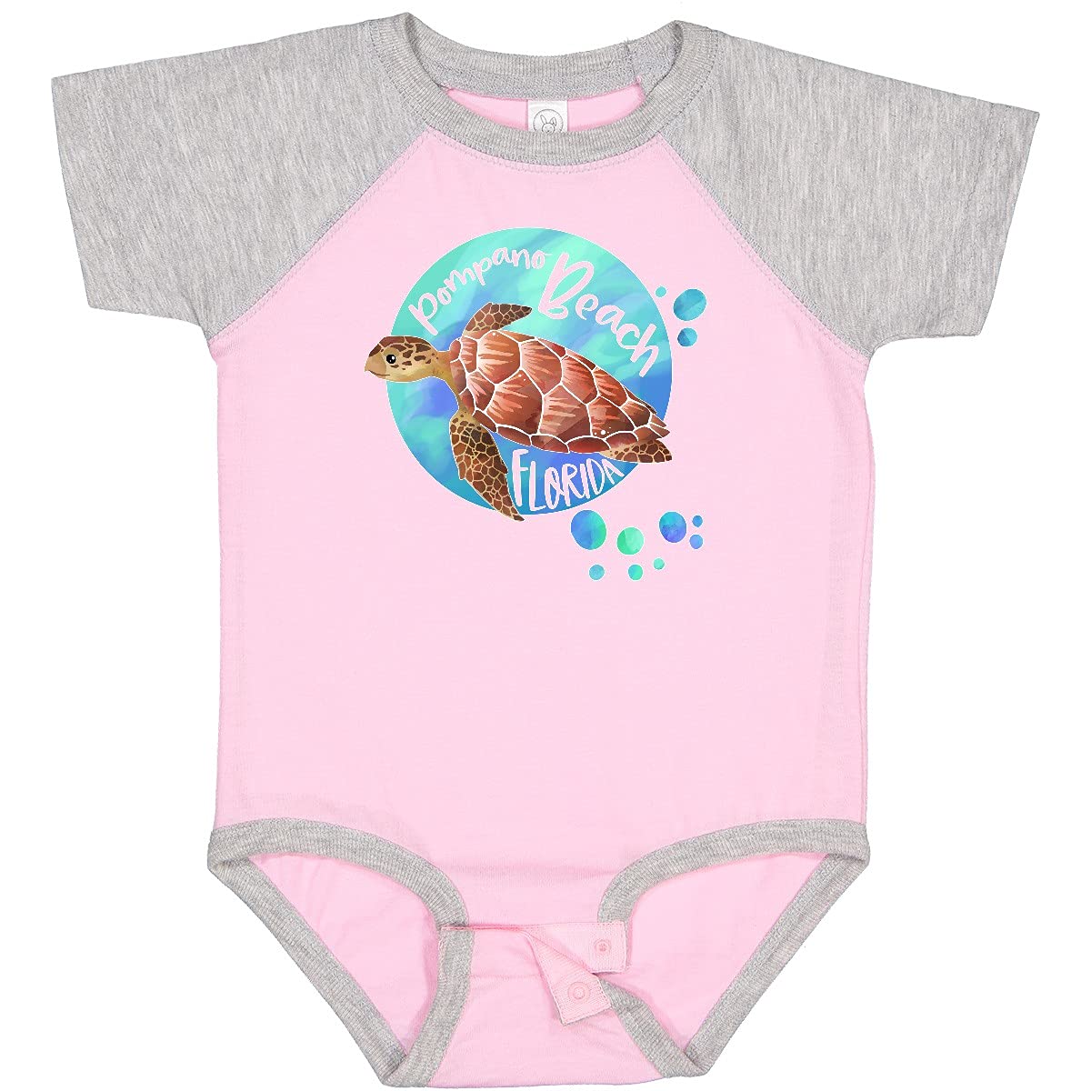 Inktastic Pompano Beach Florida Swimming Sea Turtle with Bubbles Baby Bodysuit - Cute Infant Onesie for Beach Vacations, Pool Parties & Ocean-Themed Gifts