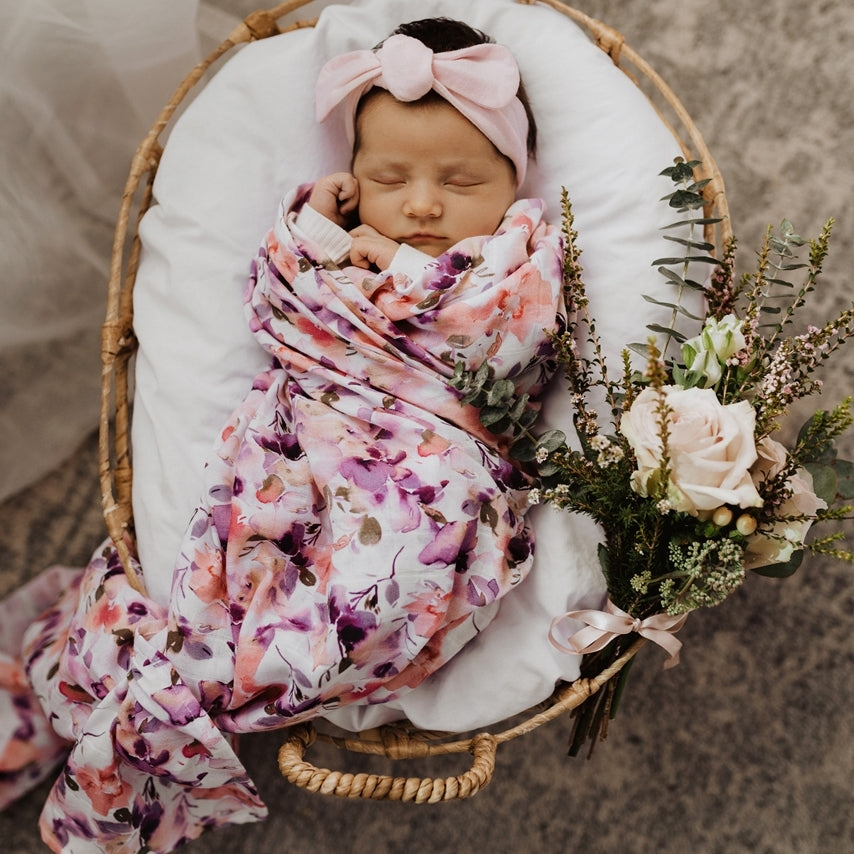 Snuggle Hunny Organic Cotton Muslin Wrap - Blushing Beauty | Soft Baby Swaddle Blanket for Newborns | Perfect for Swaddling, Nursing & Stroller Cover