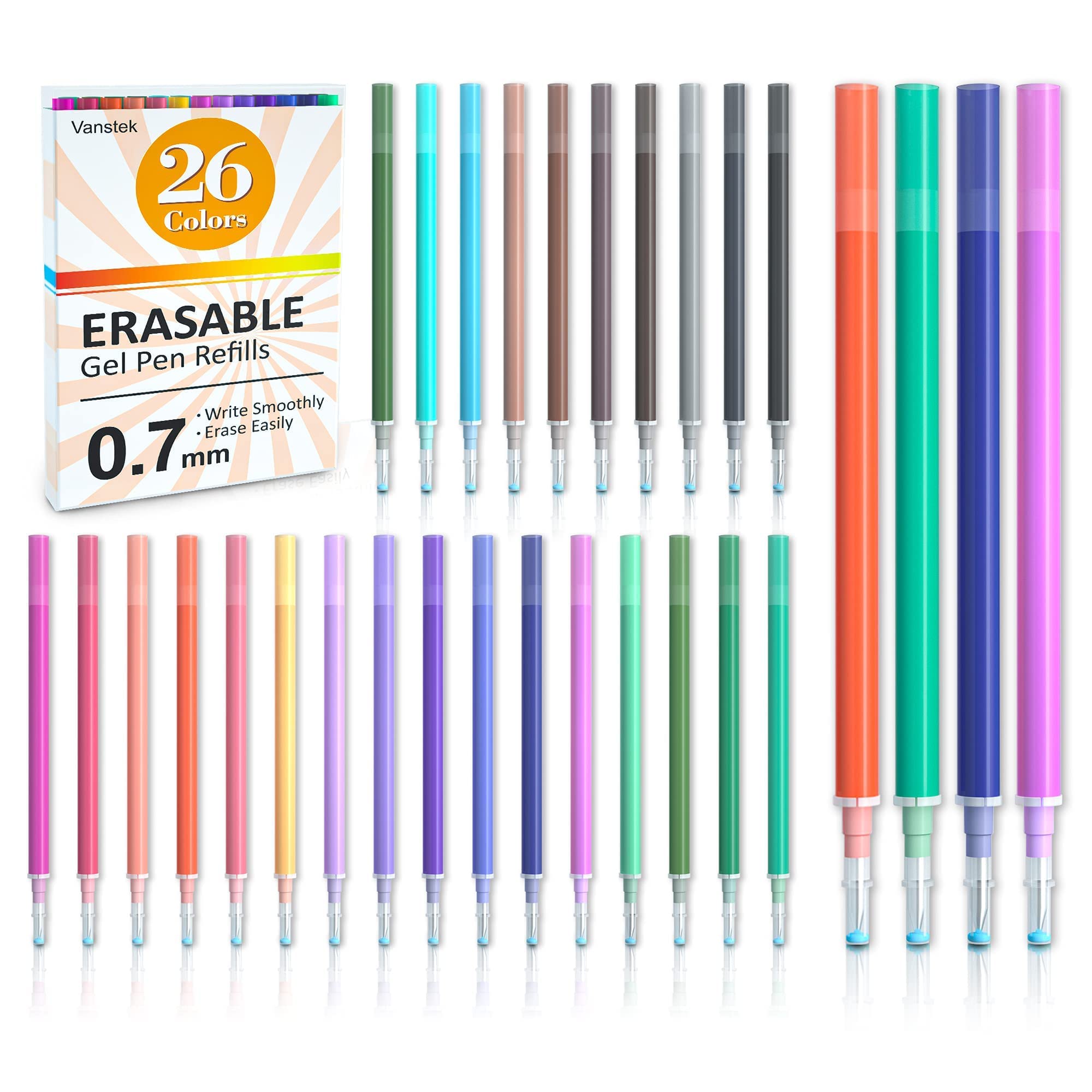 Vanstek 26 Colors Erasable Gel Pens with 26 Refills - Smooth Writing, No Smudge, Perfect for School, Office, Note Taking & Art Projects