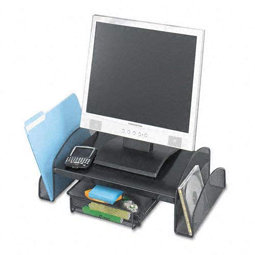 Safco® Onyx Mesh Monitor Stand with Organizer - Black (2-Pack) - Perfect for Home Office & Workspace Organization