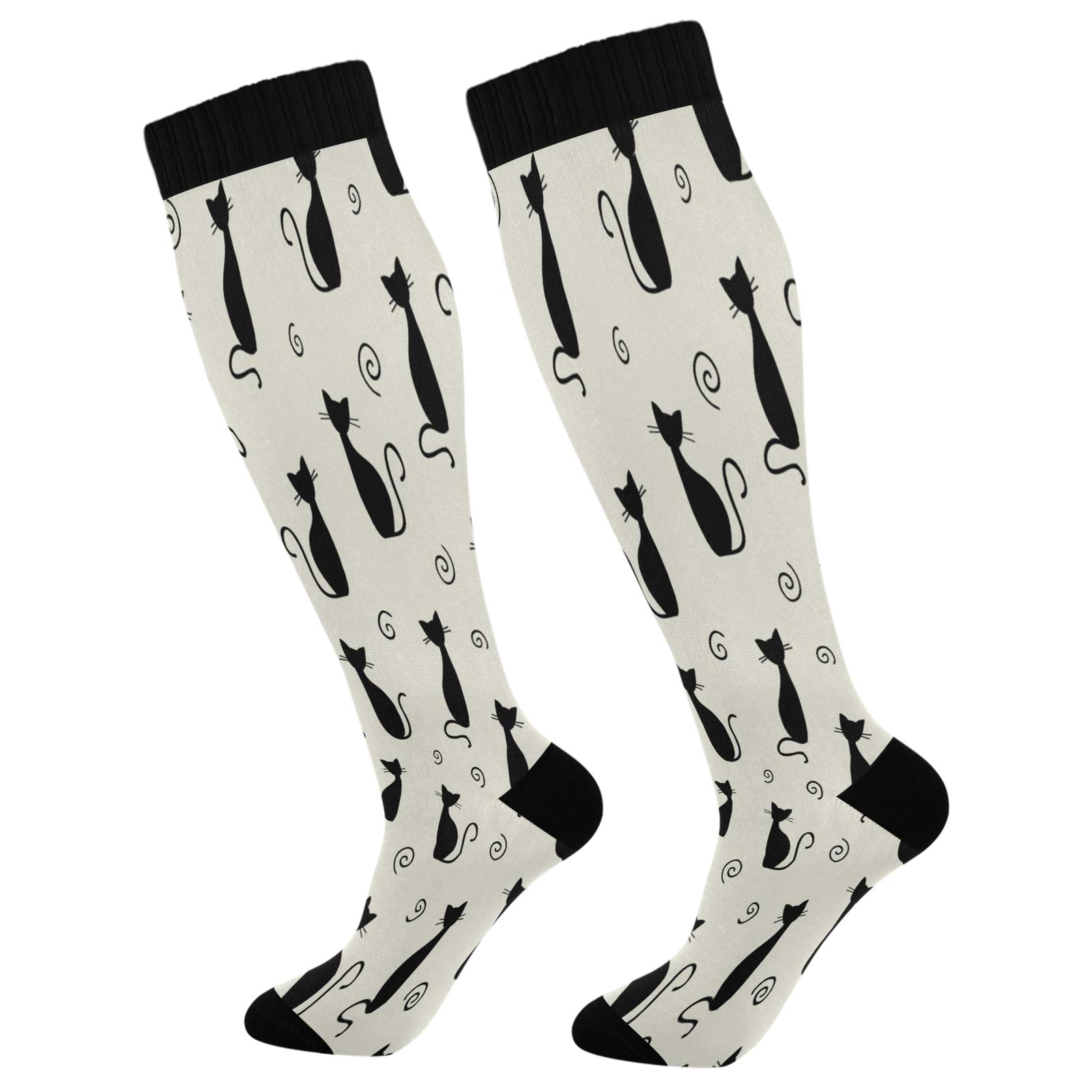 Blueangle 1 Pair Black Cat Shadow Silhouette Compression Socks for Women & Men - Knee High Stockings for Running, Hiking & Sports Support