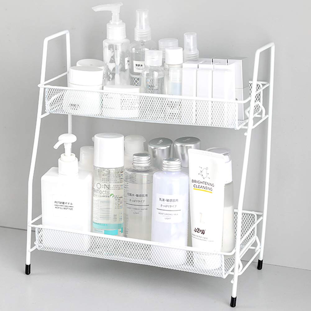 2-Tier Spice Rack Organizer - Countertop Kitchen & Bathroom Shelf for Spice Jars, Sauce Bottles & Can Storage (White) - Perfect for Pantry Organization, Countertop Display & Small Space Storage