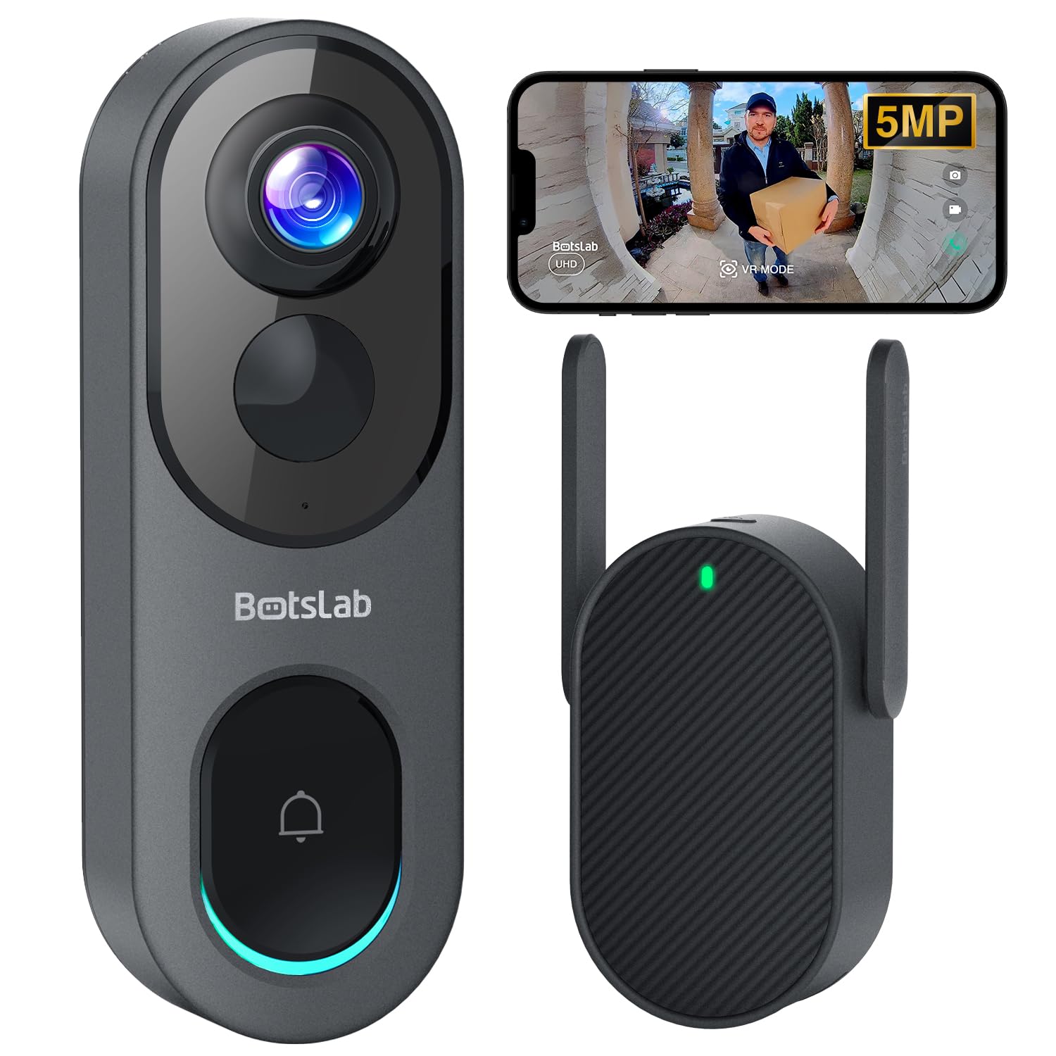 5MP Wireless Video Doorbell Camera with No Monthly Fee - 180° Head-to-Toe View, AI/PIR Motion Detection, 2-Way Audio, HDR, VR Mode - Battery Powered, Easy Installation for 2.4/5GHz WiFi - Perfect for Home Security & Smart Door Monitoring